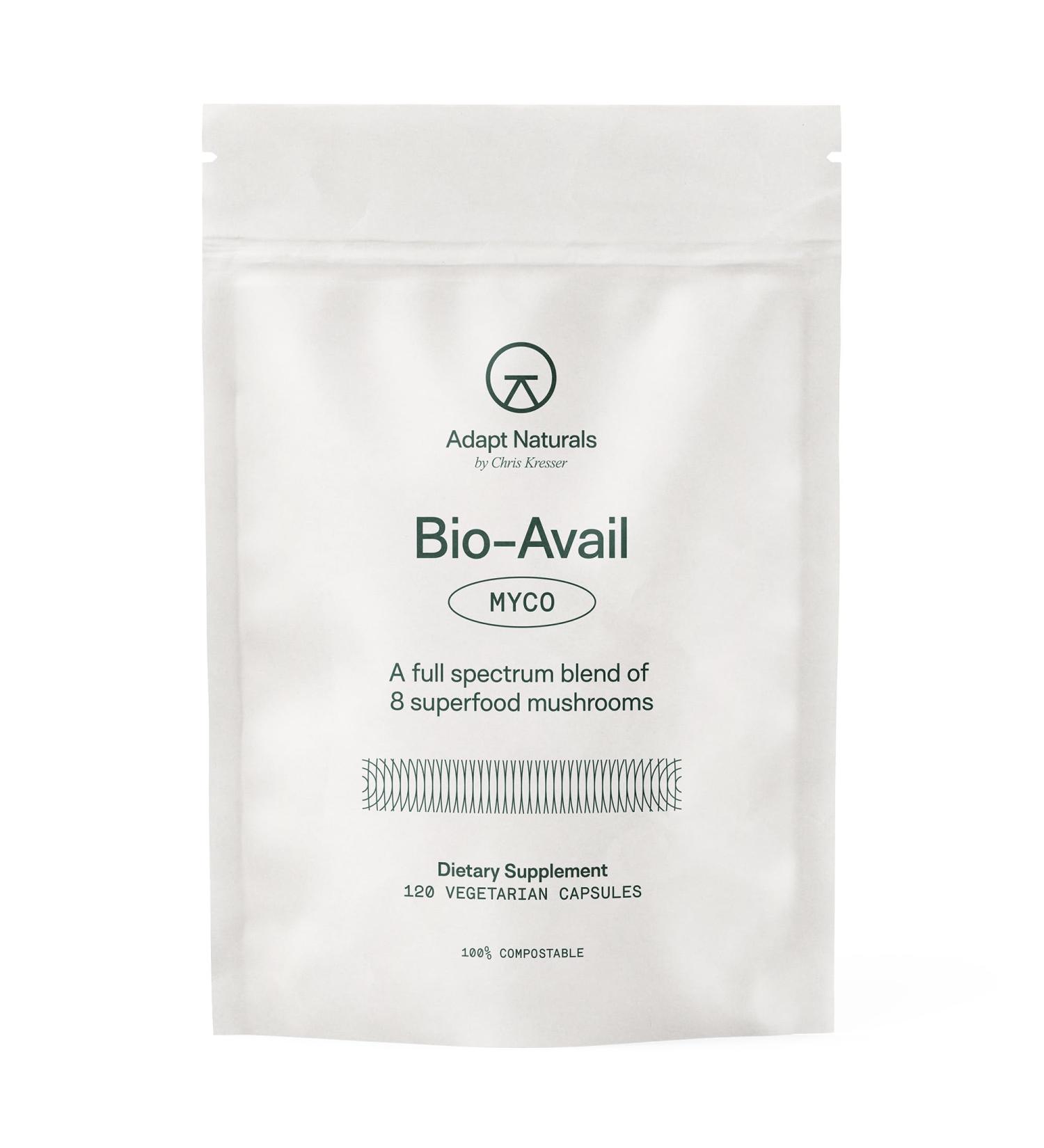 Adapt Naturals Bio-Avail Myco - 8-in-1 Bioavailable Mushroom Supplement Mushroom Complex - Chaga Cordyceps Reishi Lions Mane - Blood Pressure Memory Immune - 120 Capsules - Buy Online on GoSupps.com
