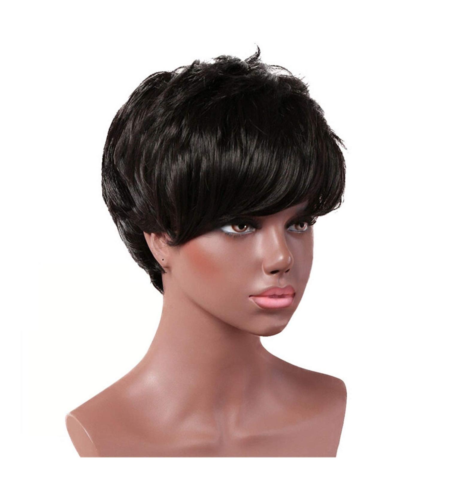 CAIHUASHOPING 10-Inch Women's Black High-Temperature Fiber Short Hair Toupee - Natural Synthetic Wigs for Daily and Party Wear - Buy Online on GoSupps.com