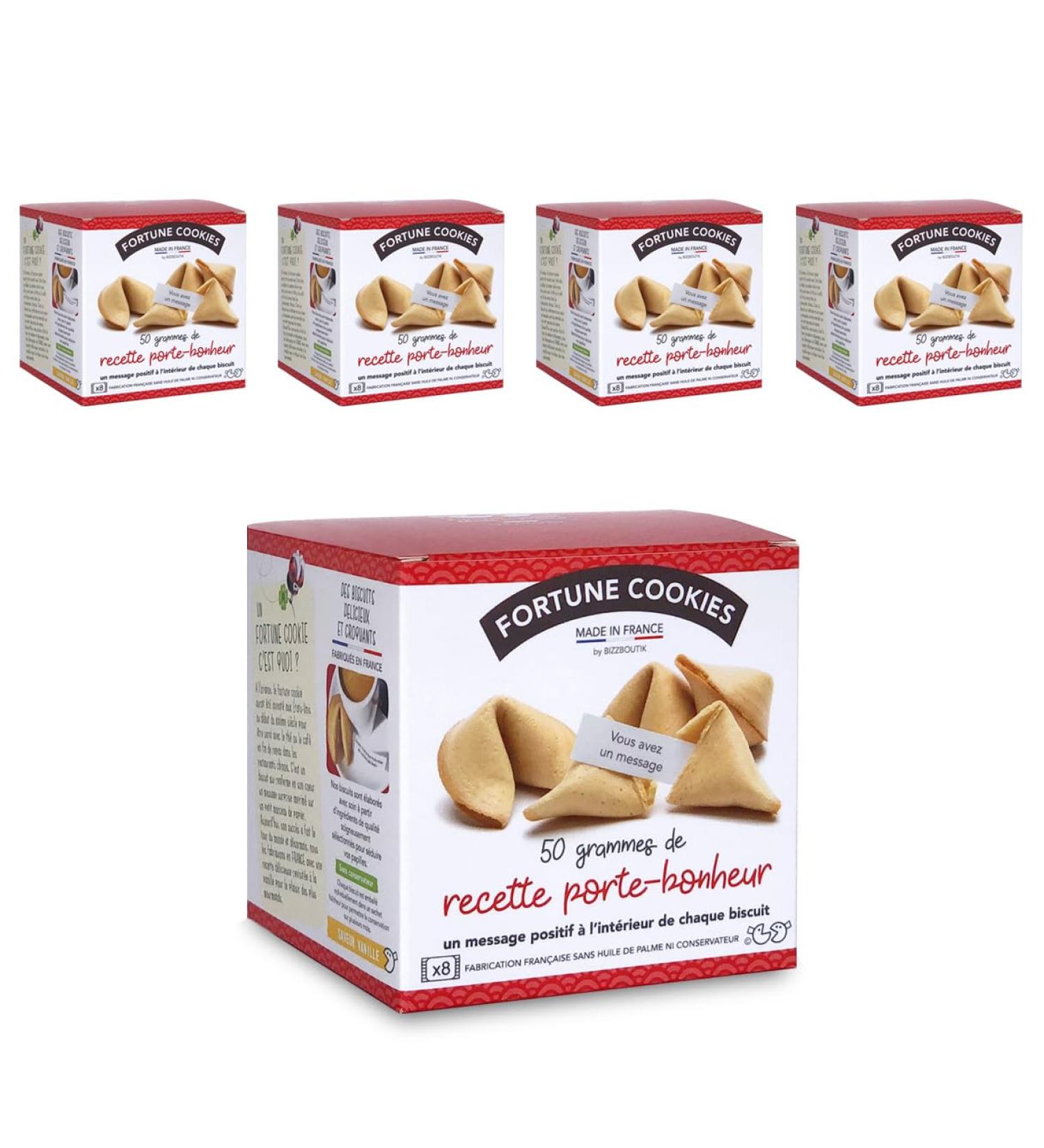 Lot of 5 boxes of 8 fortune cookies - Lucky biscuits made in France