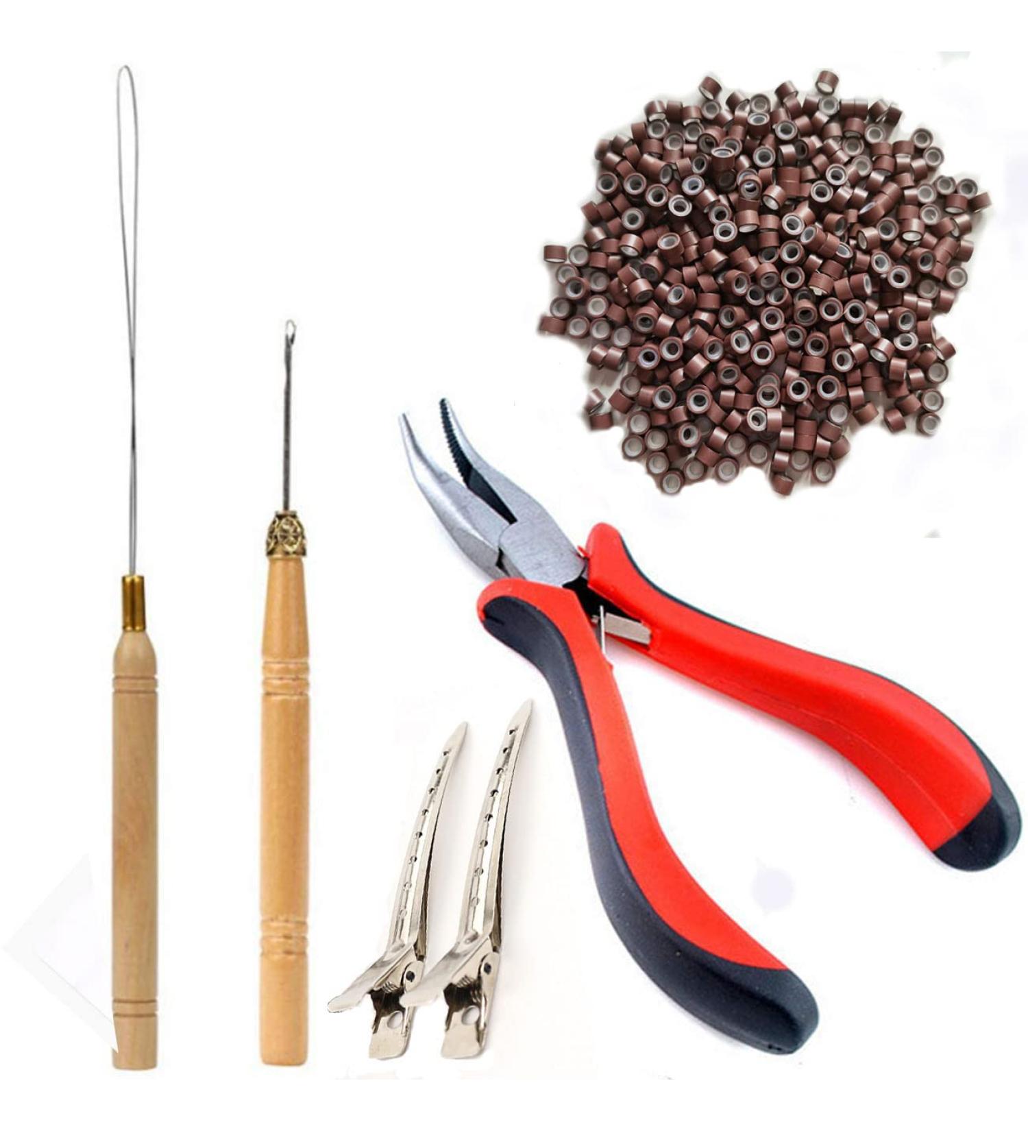 500 Pcs Micro Ring Beads Kit with Hair Extension Tools for Brown Fairy Hair Tinsel Strands - Professional Styling Accessories - Buy Online on GoSupps.com