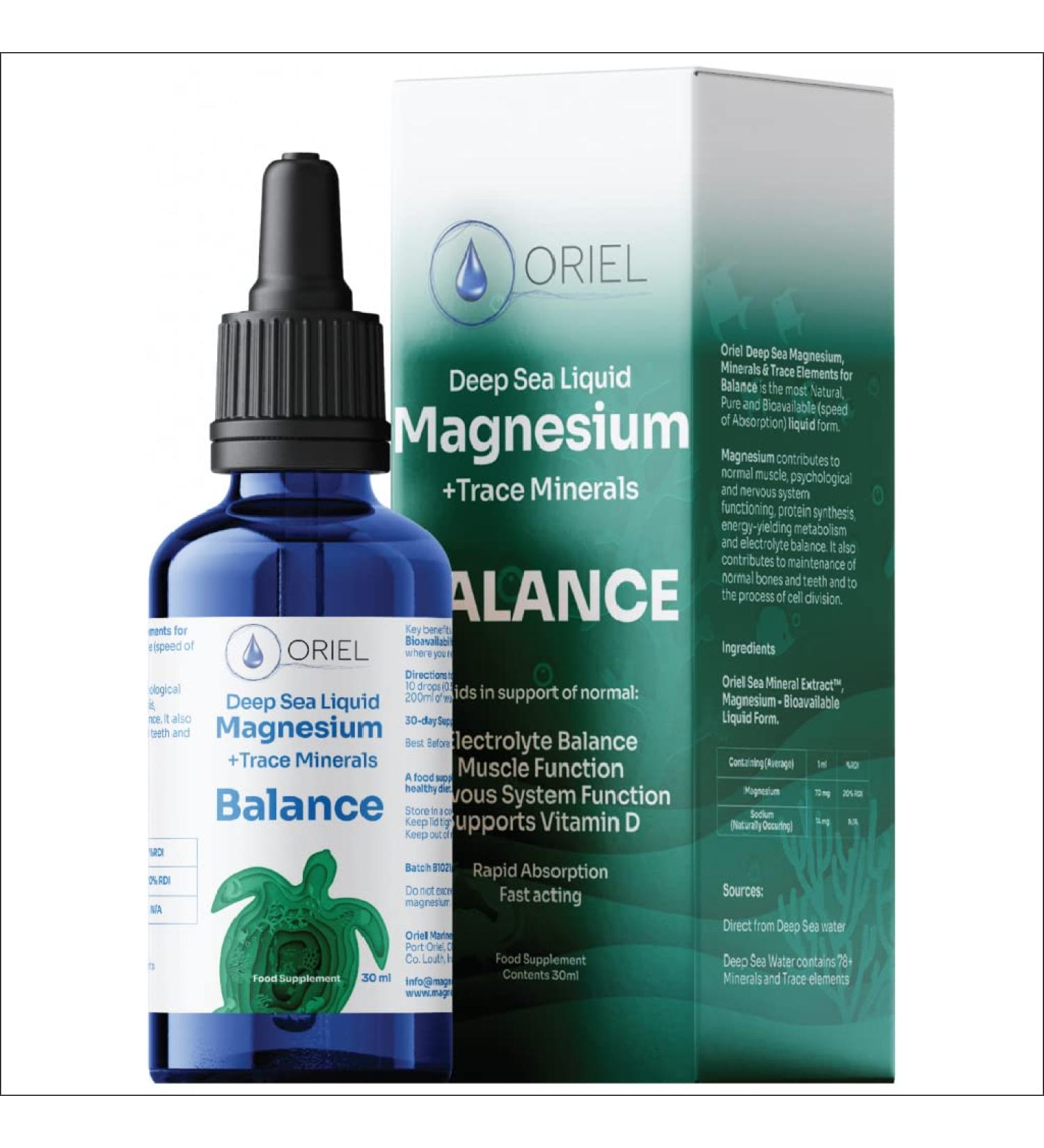 Oriel Magnesium Deep Sea Liquid Drops | 30 mL | Supports Electrolyte Balance & Muscle Function | Fast Absorption - Buy Online on GoSupps.com