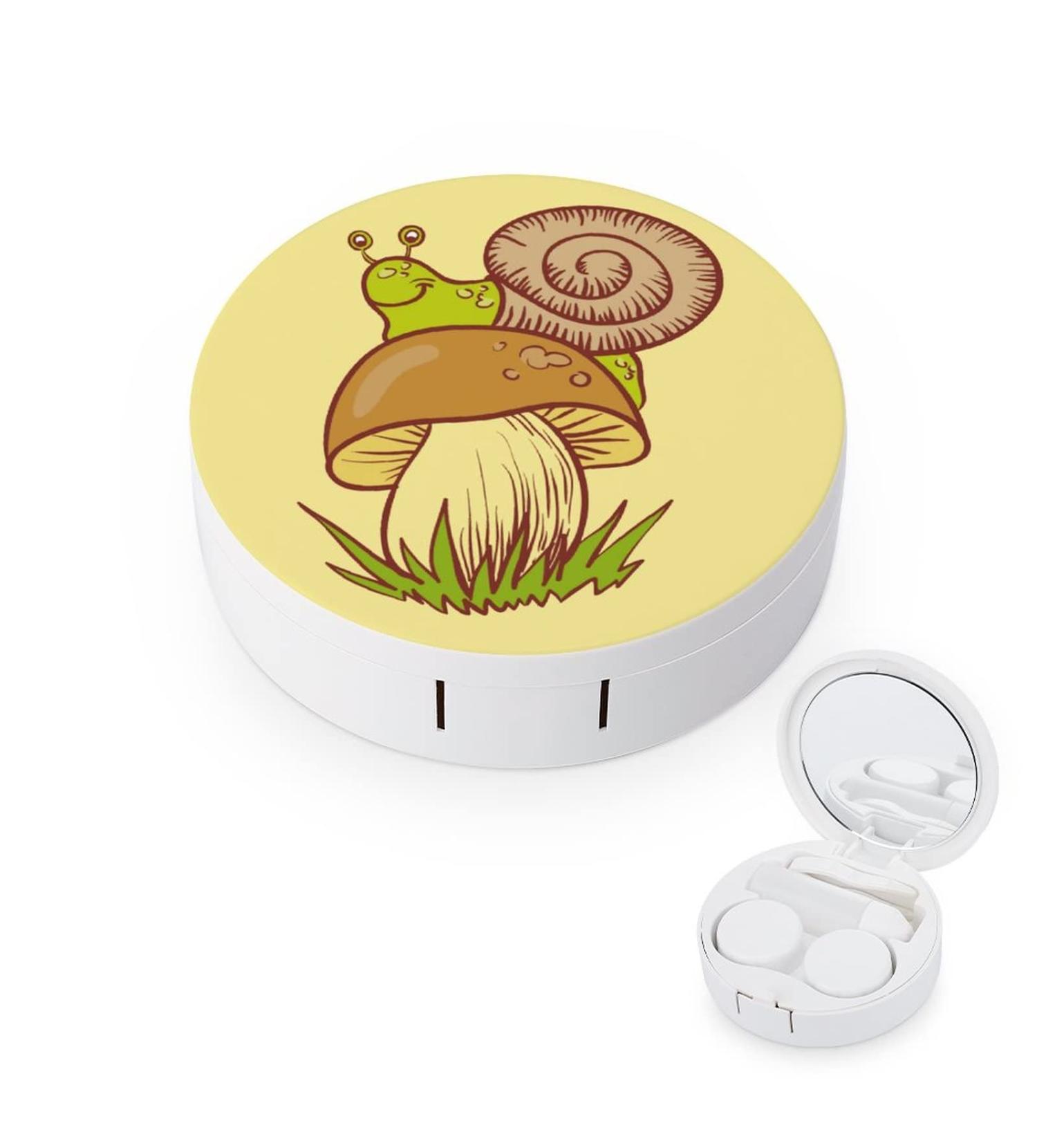 Mushroom & Snail Round Case For Contact Lens Kit Storage Box with Mirror Printed - Buy Online on GoSupps.com