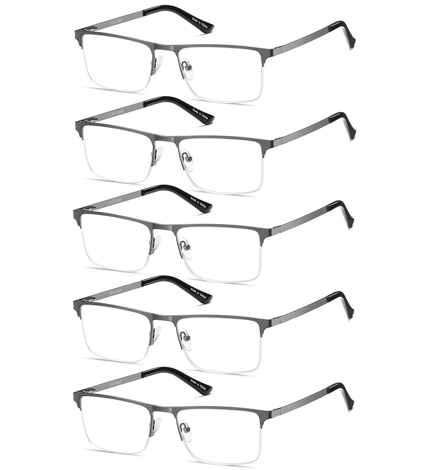 EYECEDAR 5-Pack Reading Glasses for Men Metal Gunmetal Half Frame Spring Hinges Eyeglasses Readers 1.50 Gunmetal 1.5 x - Buy Online on GoSupps.com