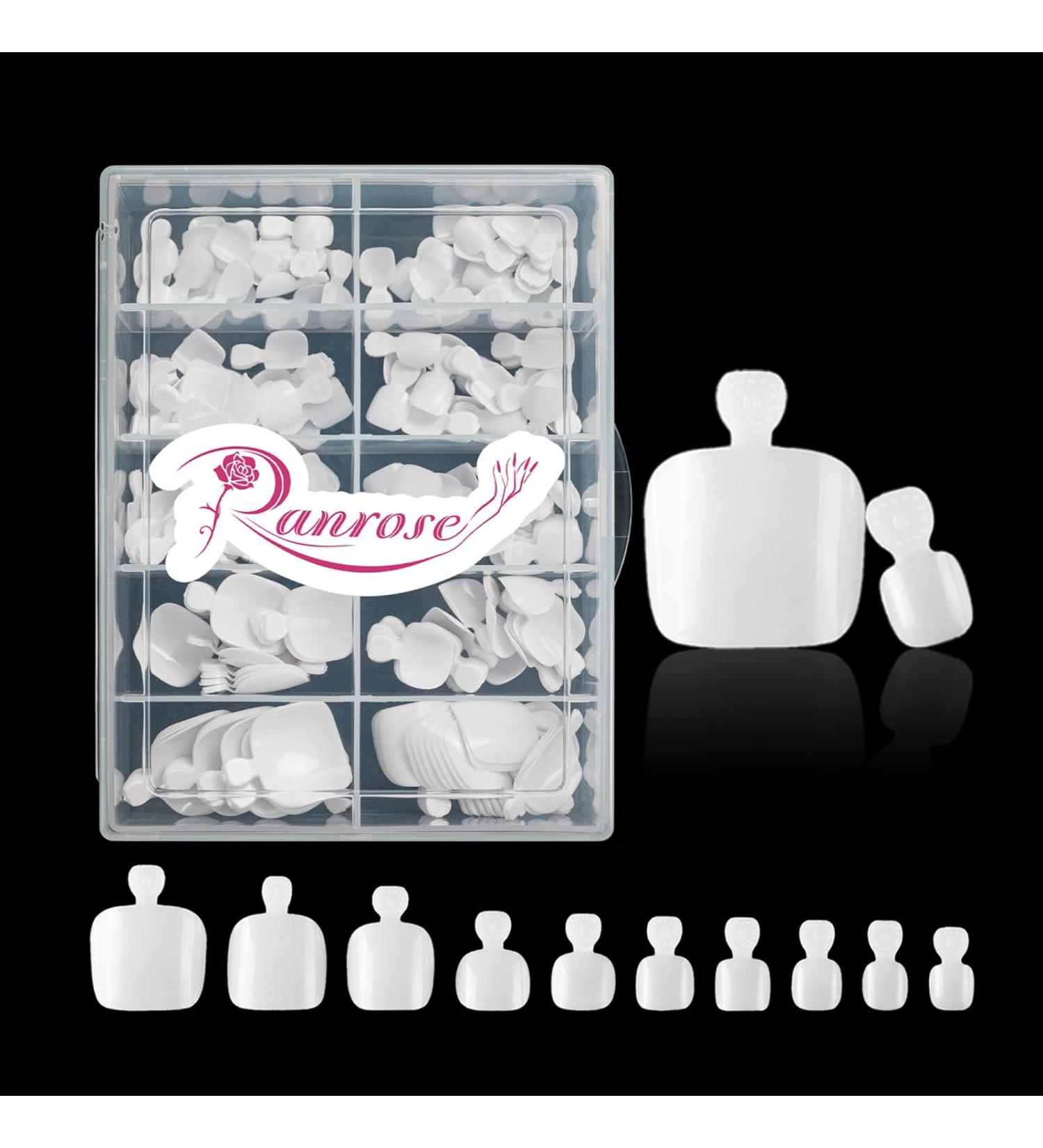 Ranrose 200PC Full Cover Acrylic Fake Toenail Tips - 10 Sizes False Toe Nails with Box for Foot Manicure - Press On Artificial Toenails in White - Buy Online on GoSupps.com