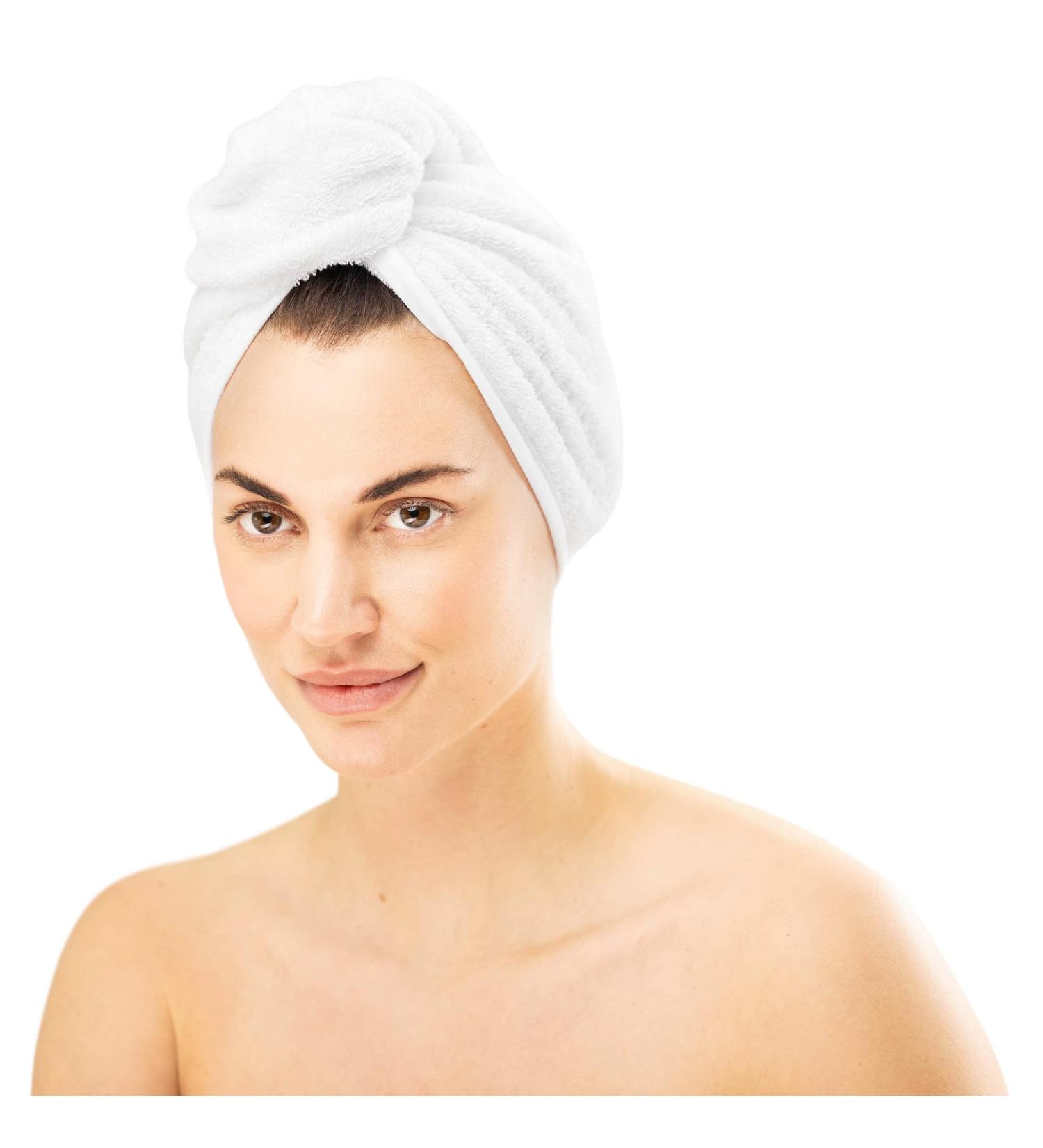 Homelevel 2x Terry Hair Turban with Button - 100% Cotton Quick-Drying Head Towels - 2-Pack - Soft White Hair Towel Set - Buy Online on GoSupps.com