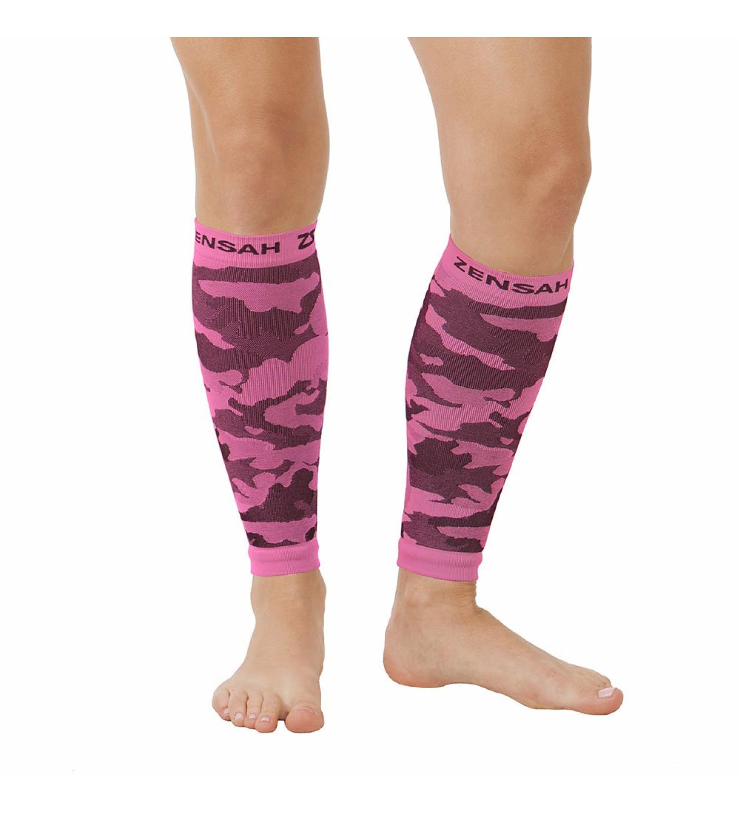 Zensah Camo Running Compression Leg Sleeves - Relieve Shin Splints Reduce Calf Cramps Small Magenta