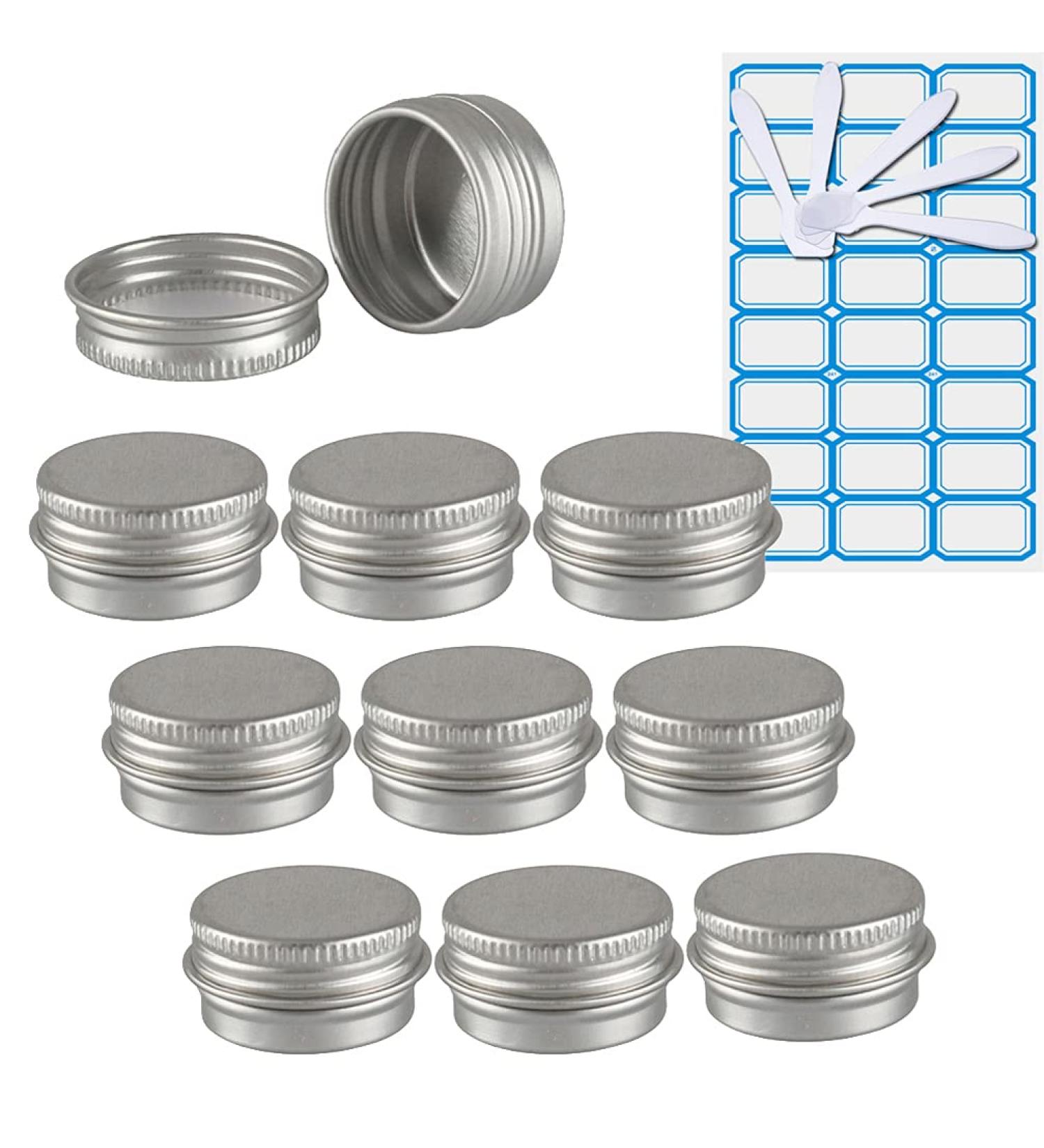 Zeoabsy 10-Pack 5ml Round Silver Aluminum Tins with Screw Lid - Perfect for Cosmetics Candles Ointments | Includes 5 Spatulas & 1 Label - Buy Online on GoSupps.com