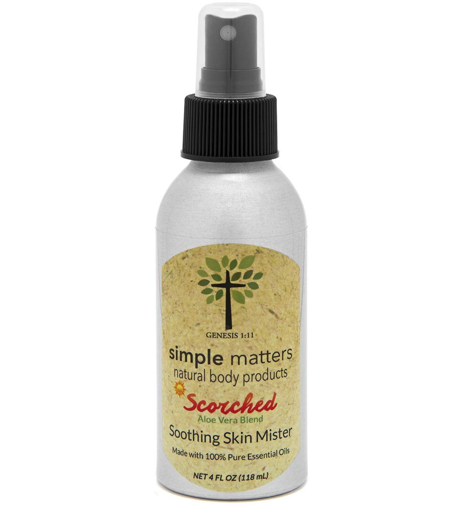 Simple Matters Scorched All Natural and Organic Burn and Pain Relief Mister with Aloe Vera - 4 Oz - Minor Kitchen and Sunburn Therapy