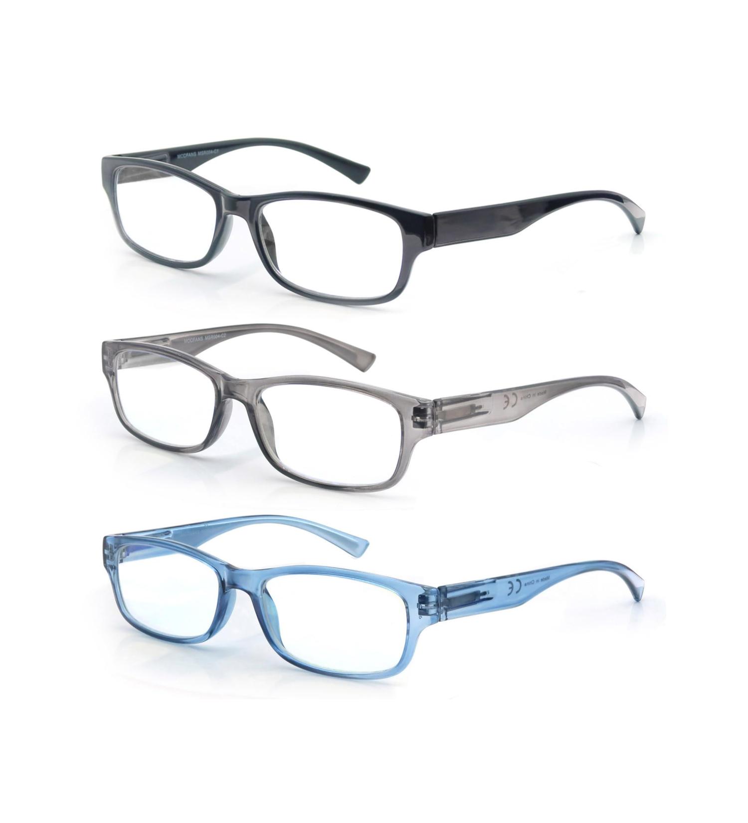 3 Pack High-Quality Rectangular Reading Glasses +2.75 - Comfortable Men s & Women s Eyewear in Black & Blue-Gray - Buy Online on GoSupps.com