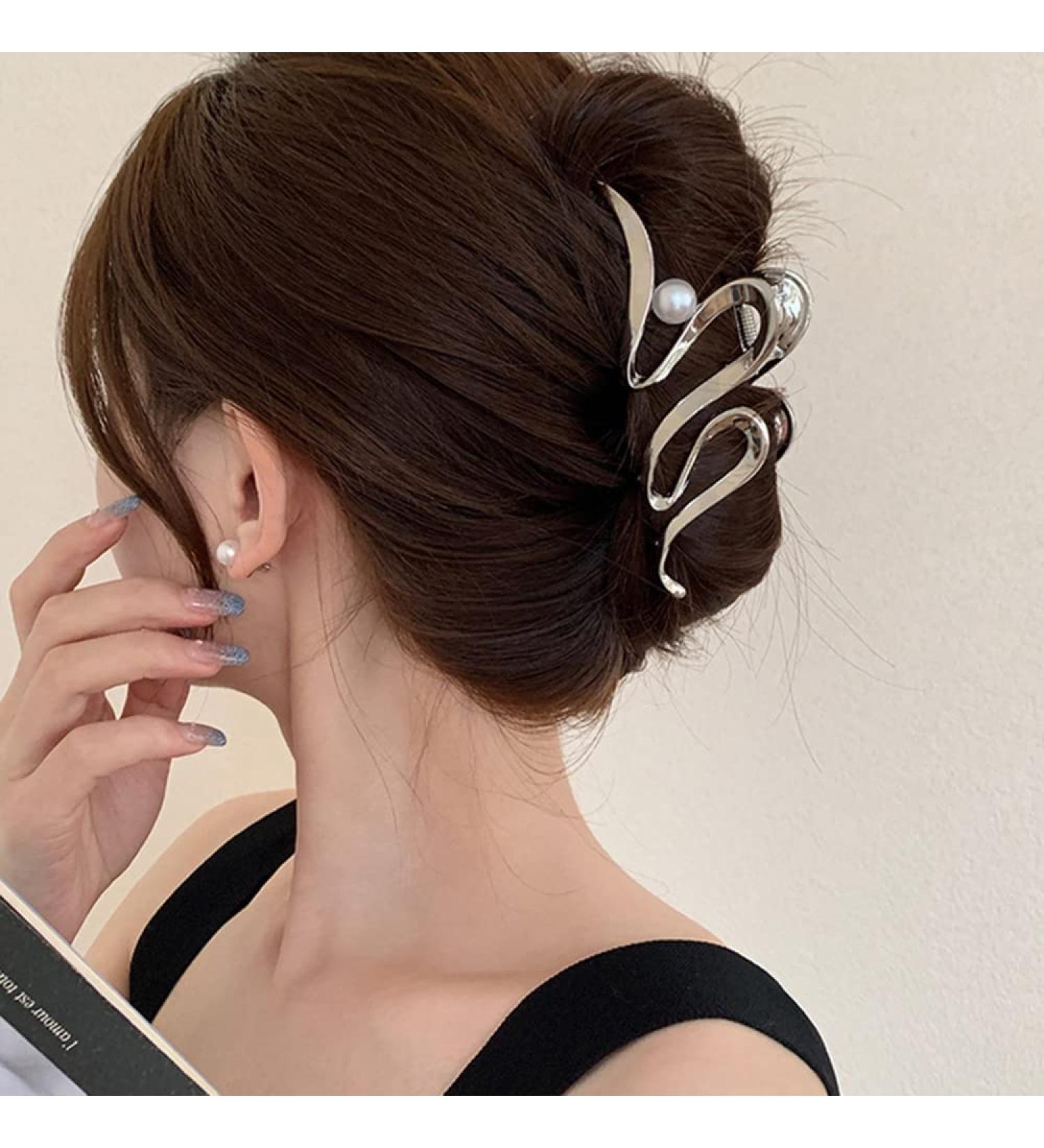 Silver Metal Irregular Wave Hair Claw Clips - Large Strong Hold Hair Clamps for Women and Girls - Buy Online on GoSupps.com