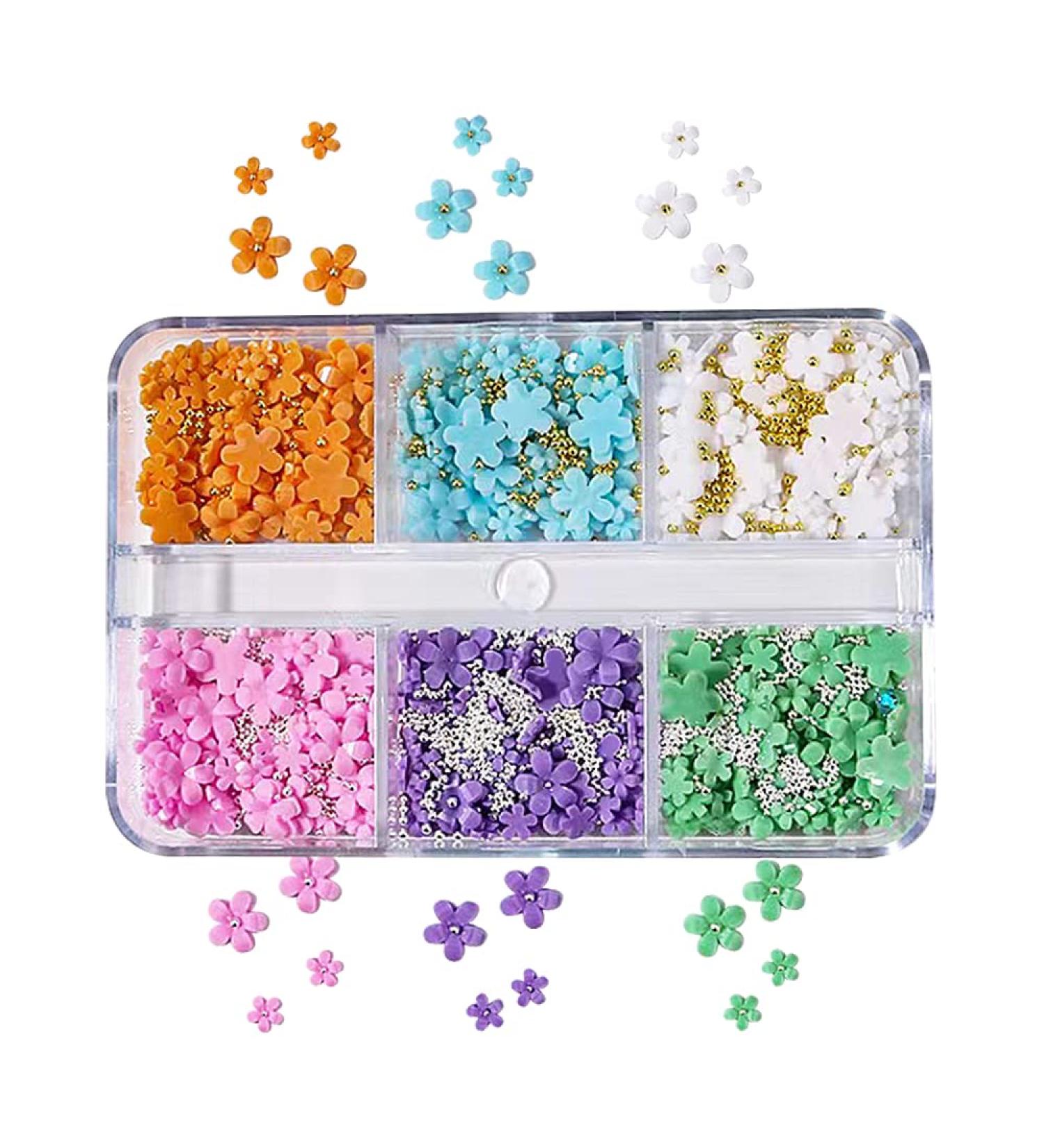 Maicodes Nail Charms for Acrylic Nails 3D Acrylic Flower for Nails  With Gold and Silver Beads for Nail Art Accessories DIY Ladies Jewelry Decorations Nail Art Supplies (Flower - B) Flower - A - Buy Online on GoSupps.com