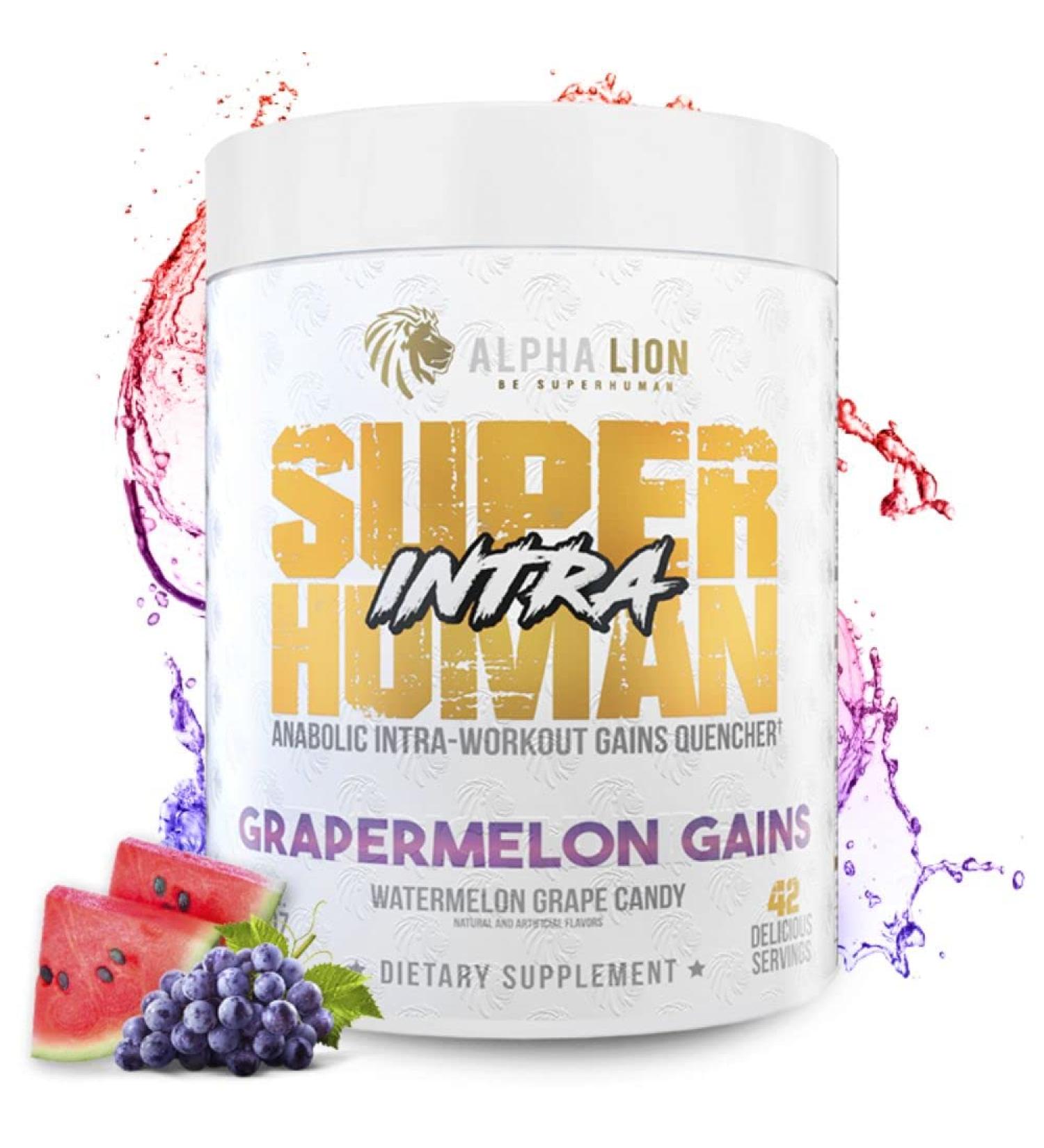 Alpha Lion Superhuman Intra Workout Powder - Amino Acids & BCAA Muscle Recovery Drink (Watermelon Grape Candy Flavor) - 42 Servings - Buy Online on GoSupps.com