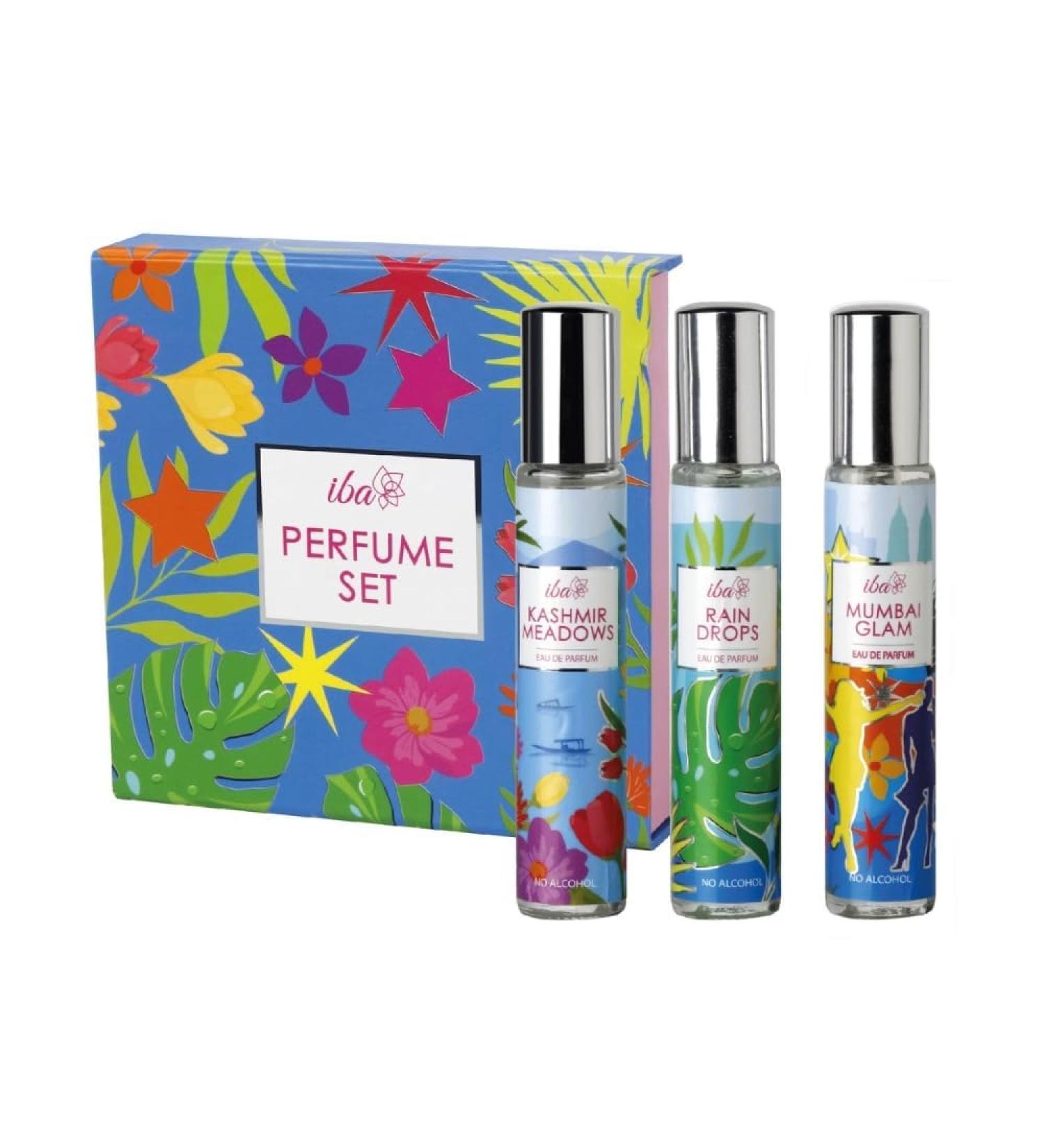 Spray Perfume Set (Rain Drops Kashmir Meadows Mumbai Glam) 15 ml x 3 | Travel Size Bottles Long Lasting of Floral Fruity & Spicy Notes for Women | Halal Certified & Vegan - Buy Online on GoSupps.com