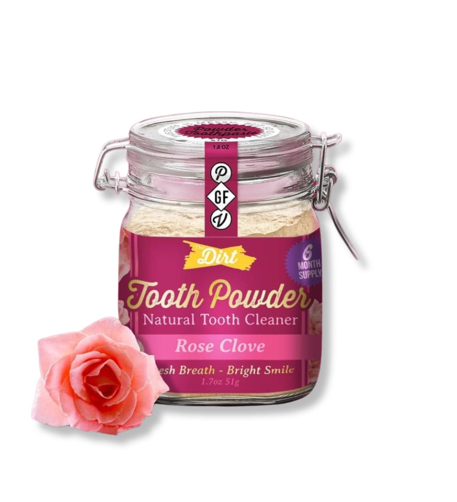 THE DIRT Tooth Powder | Natural Fluoride-Free Vegan Toothpaste Alternative with Essential Oils & Bentonite Clay (Rose Clove 51g) - 6 Month Supply - Shop Internationally - Buy Online on GoSupps.com