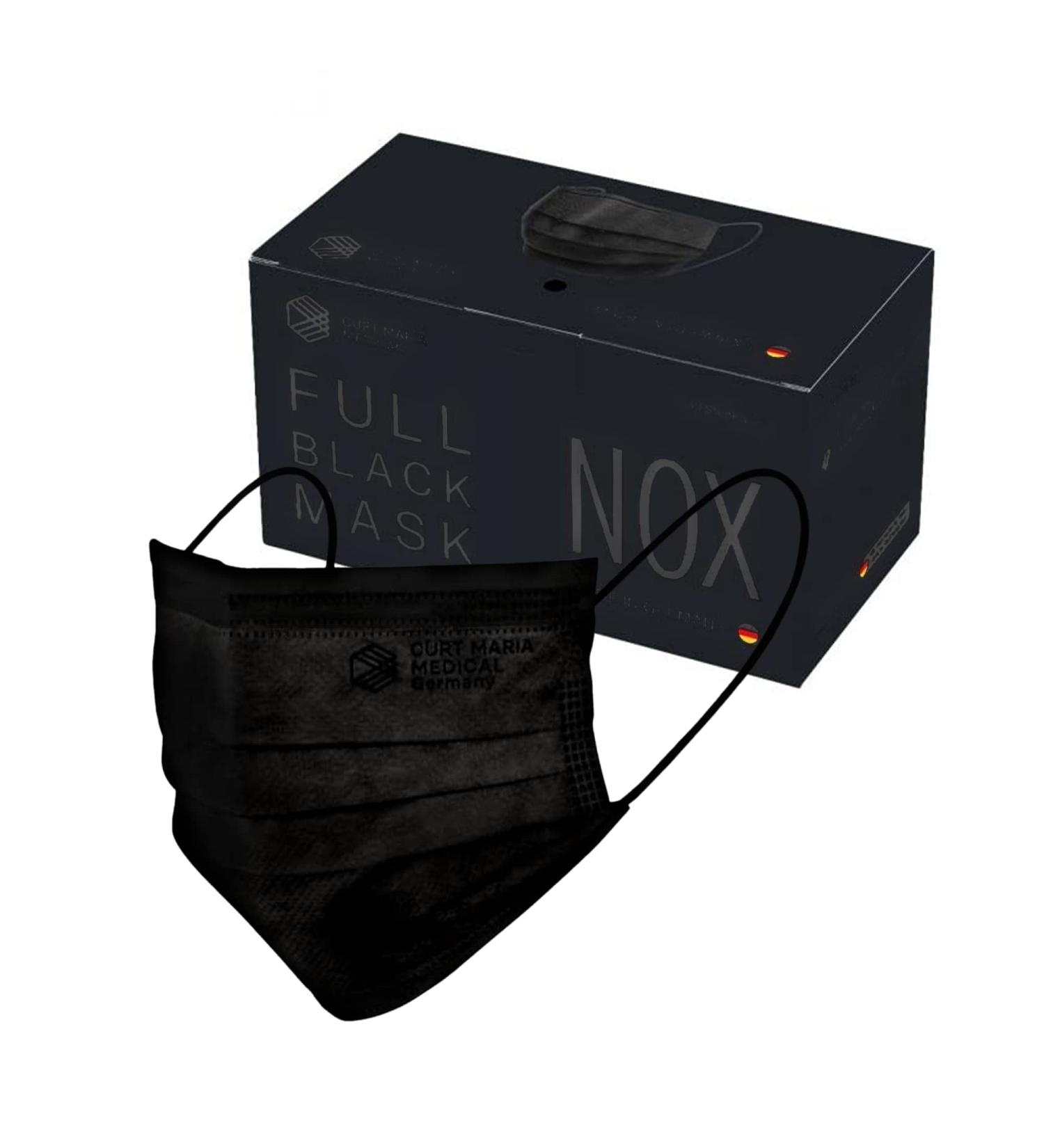 Dustpirate Curt Maria Medical Face Masks - 50 Pieces 3-Layer 100% Made in Germany NOx Black Disposable Mouth Protection with Ear Loops - Buy Online on GoSupps.com