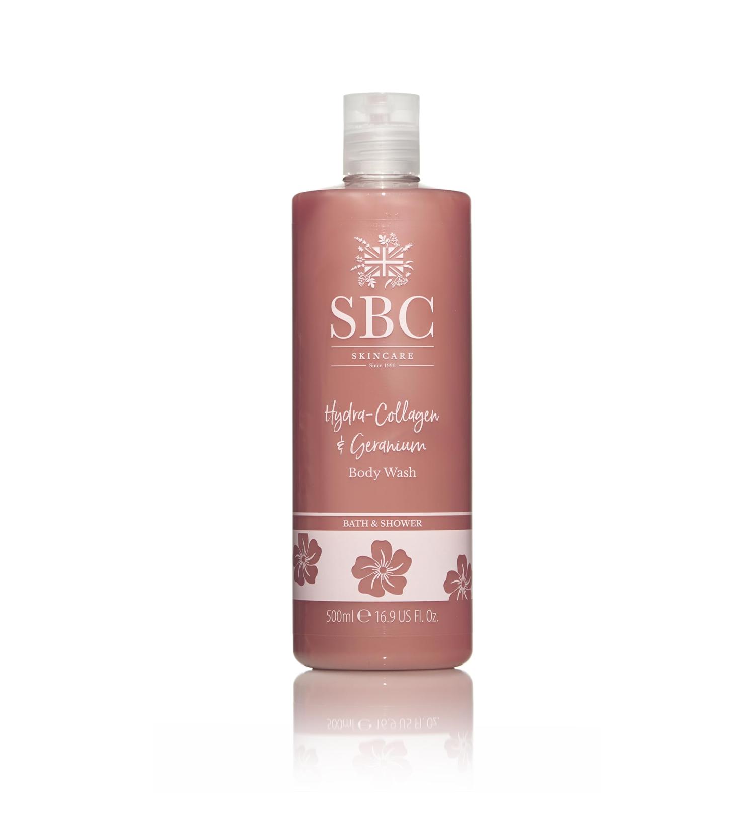 SBC Skincare Hydra-Collagen & Geranium Body Wash 500ml - Indulgent Collagen Bubble Bath or Shower Gel - Buy Online on GoSupps.com