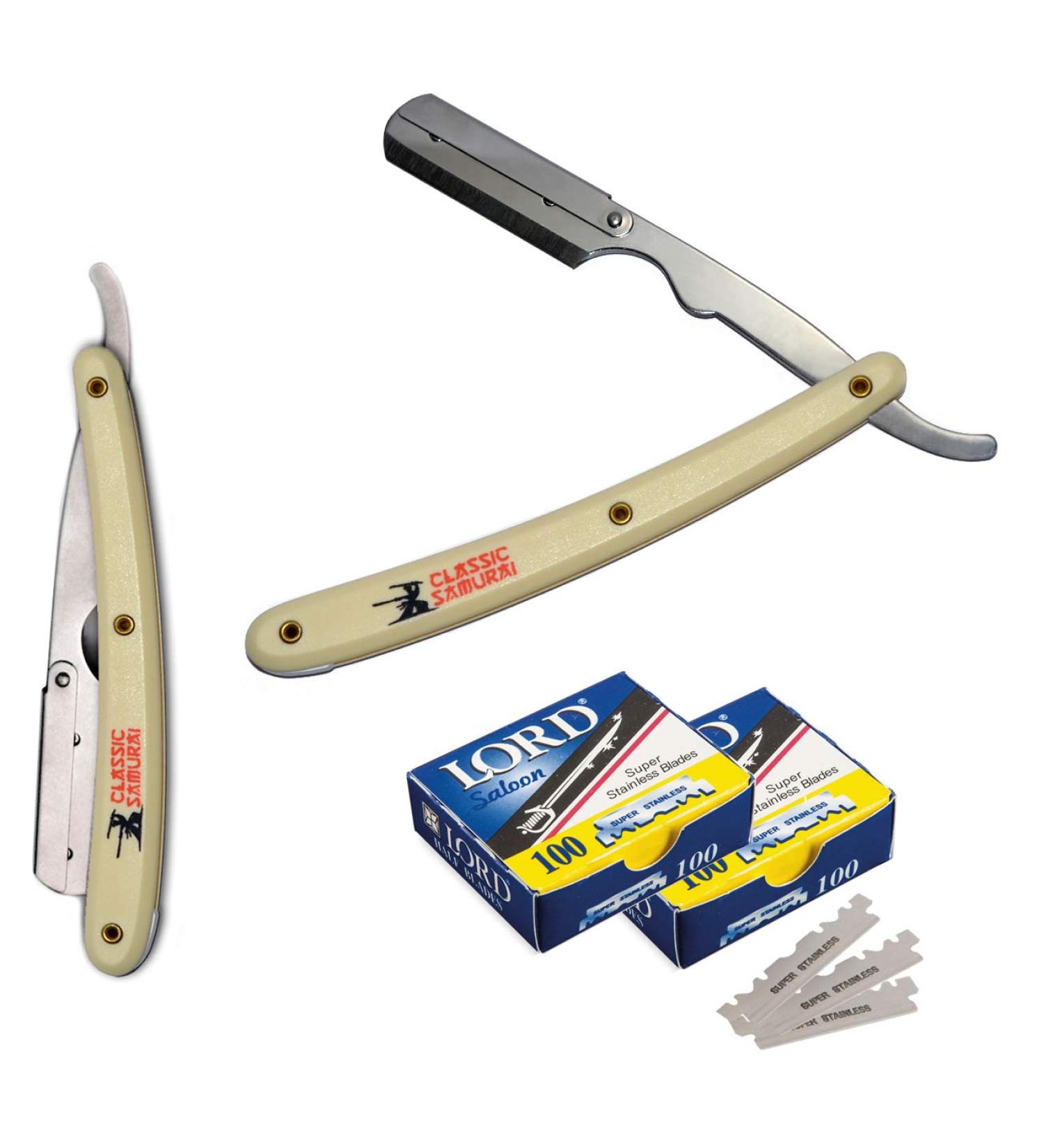 Stainless Steel Straight Edge Razor Set - Professional Barber Razor + 200 Lord Blades - Perfect for Smooth Shaves - Buy Online on GoSupps.com