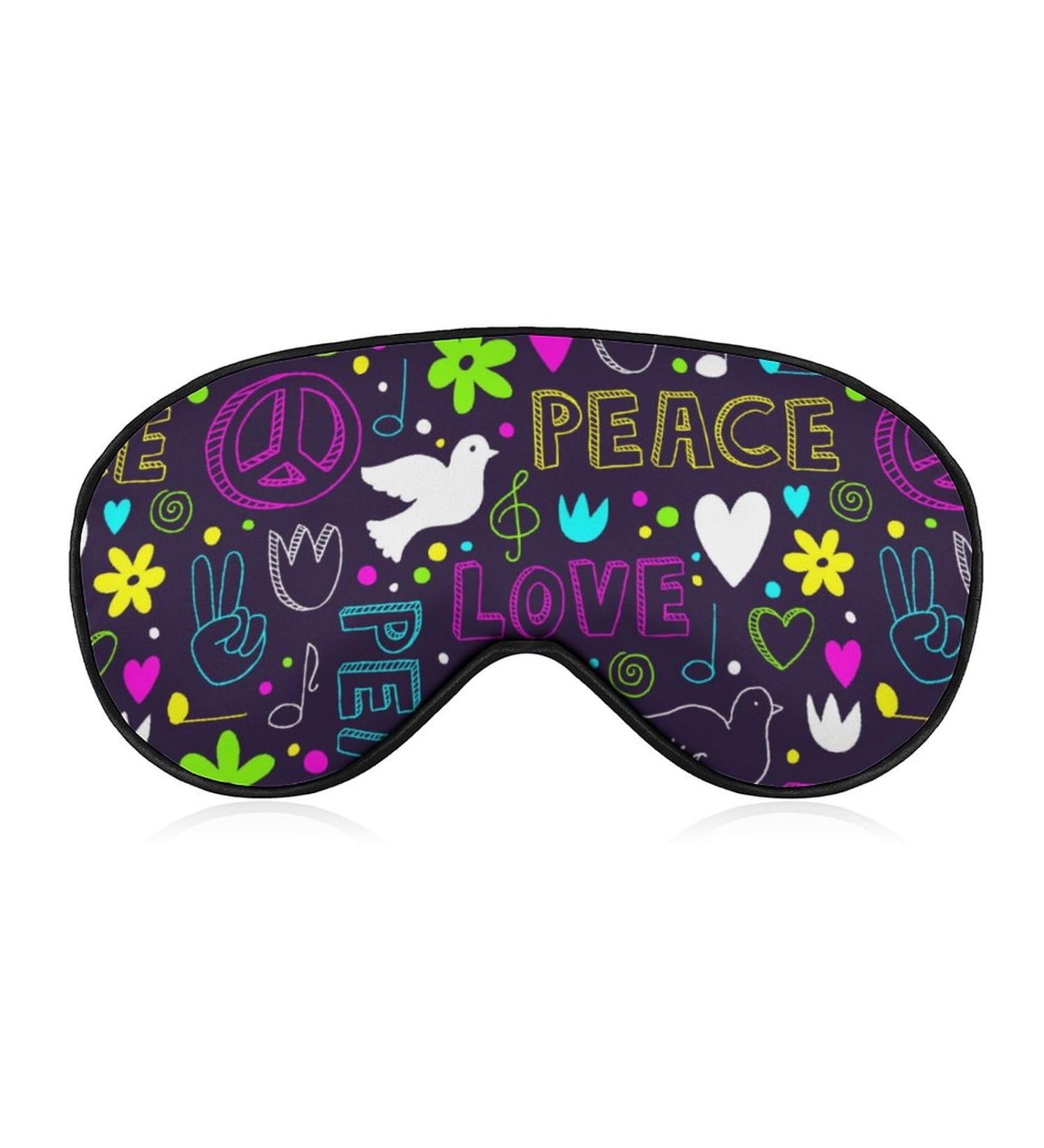 Doves Hearts Peace Signs Sleep Mask Adjustable Strap, Light Blocking Blindfold for Men and Women | Ideal for Night Travel and Naps - Buy Online on GoSupps.com