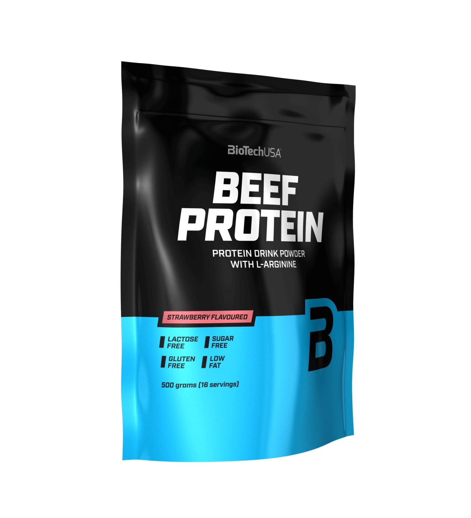 Buy BioTechUSA Beef Protein 87% Hydrolyzed Peptides - Gluten-Free Low-Fat Sugar-Free Paleo-Friendly - Strawberry 500g (1 Pack) - Buy Online on GoSupps.com