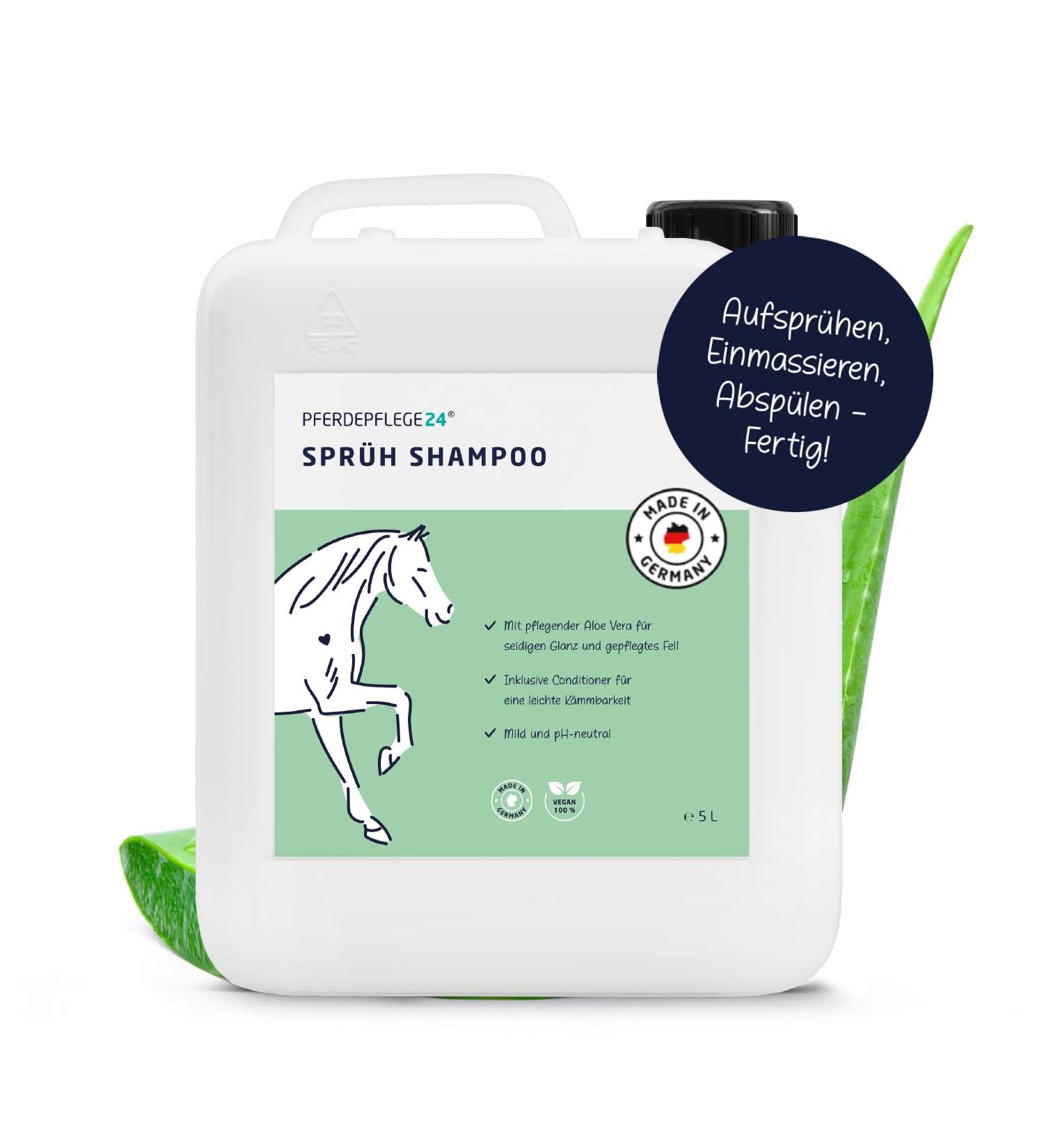 Horse Care24 Mild Horse Shampoo Spray - pH Neutral Silky Gloss & Healthy Hair - Available in 0.5L 1L 2.5L 5L & 10L Canisters for Optimal Horse Care - Buy Online on GoSupps.com