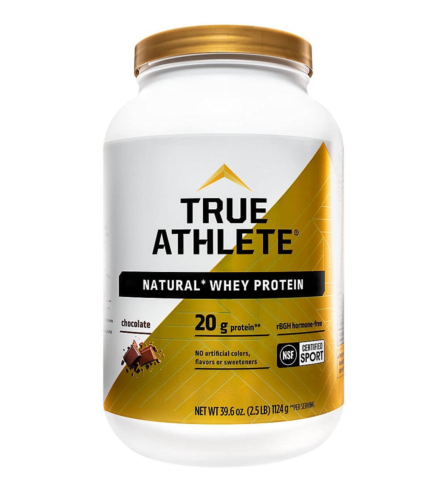 True Athlete Natural Whey Protein - Chocolate 20g of Protein per Serving - Probiotics for Digestive Health Hormone Free (2.5 Pound Powder)