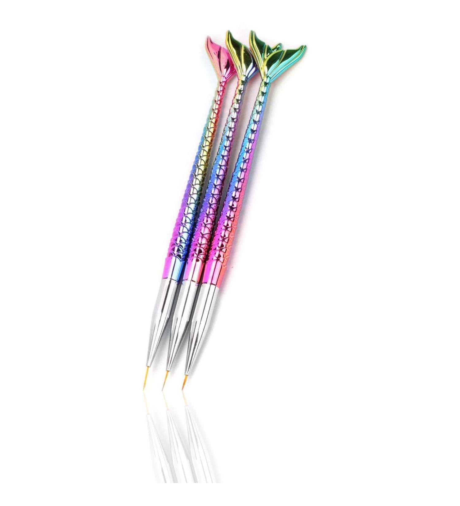 3pcs Mermaid Nail Art Brush Pens - UV Painting Fish Tail Detailer Thin Liner & Dotting Tool for Creative Nail Designs - Buy Online on GoSupps.com