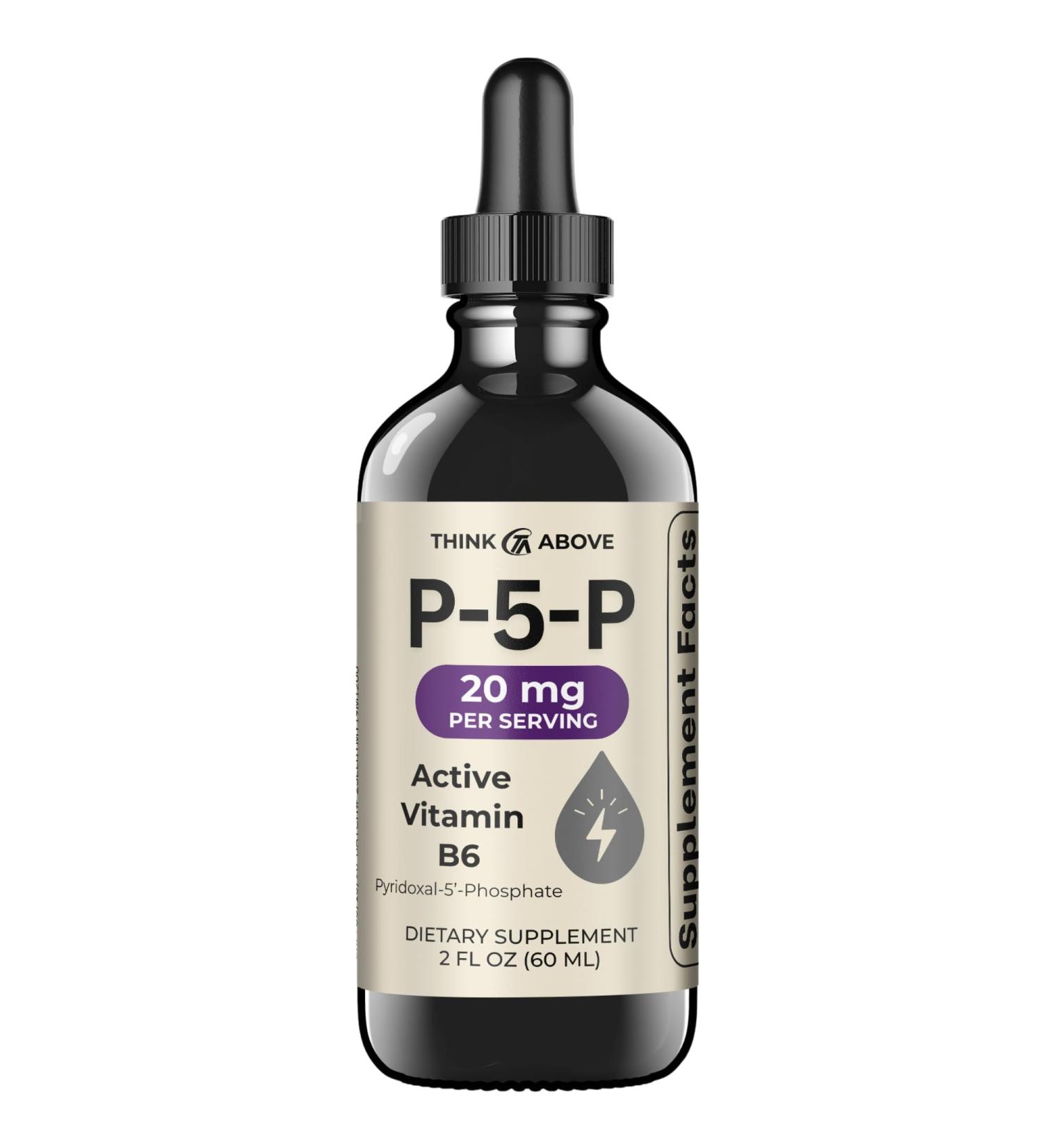 P5P Liquid Drops Activated Vitamin B6 (Pyridoxal-5-Phosphate) Fast Absorption Formula Nervous System & Energy Support 2 oz (60 mL) Think Above - Buy Online on GoSupps.com