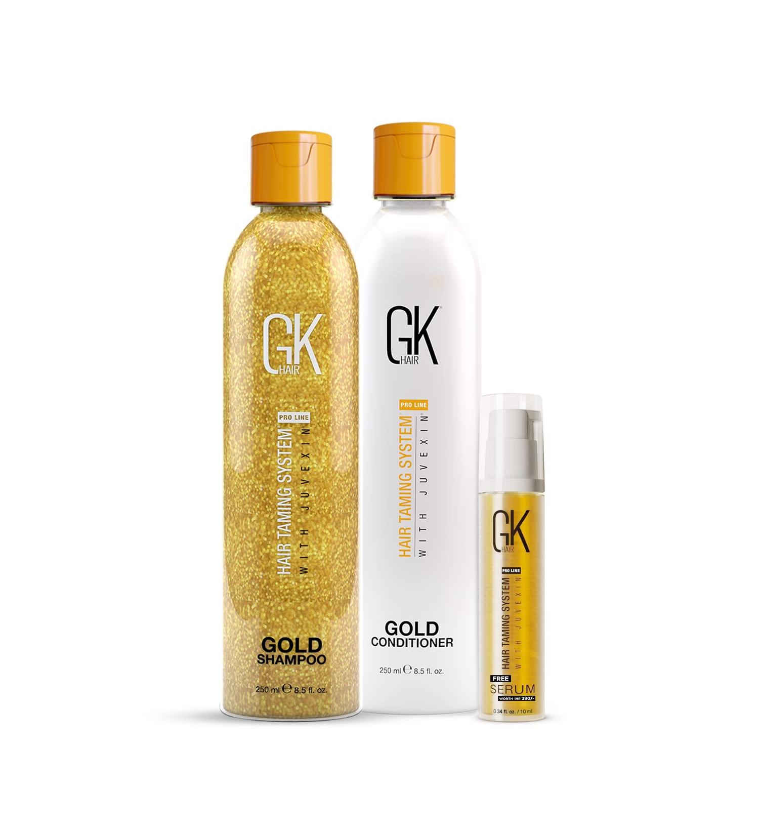 Buy GK Hair Gold Shampoo & Conditioner Duo - Moisturizing Hair Care with Free Argan Oil Serum | Argan Oil Shea Butter Natural Oils for Shine & Protection - International Shipping Available - Buy Online on GoSupps.com