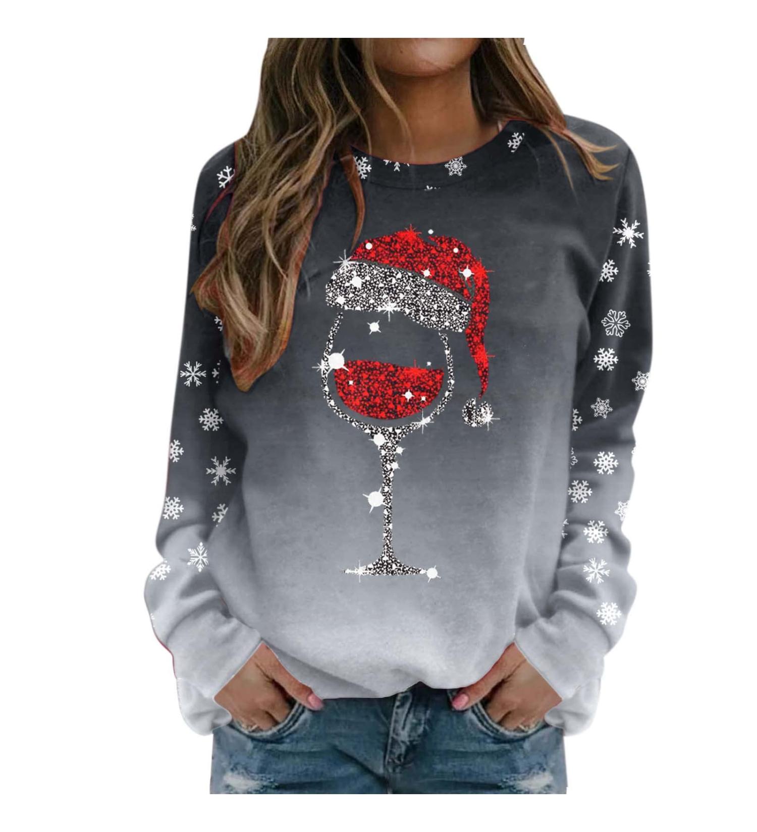 Women's Christmas Snowman & Penguin Print Sweatshirt - Cozy Xmas Jumper - Grey XXL - Buy Online on GoSupps.com