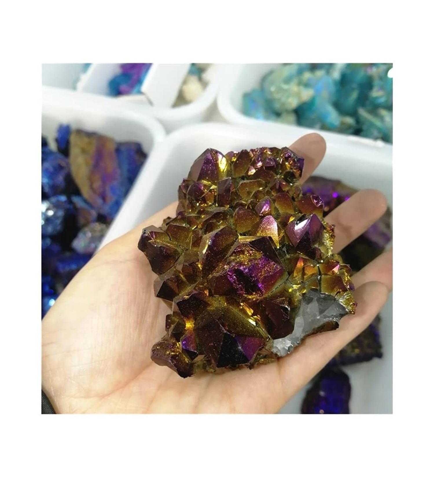 Natural Crystal Rough Beautiful Natural Amethyst Cluster Aura Crystal Electroplating Titanium Quartz Cluster Stone Natural Quartz Crystal (Color : Light Green Size : 150-200g) 150-200g Light Green - Buy Online on GoSupps.com