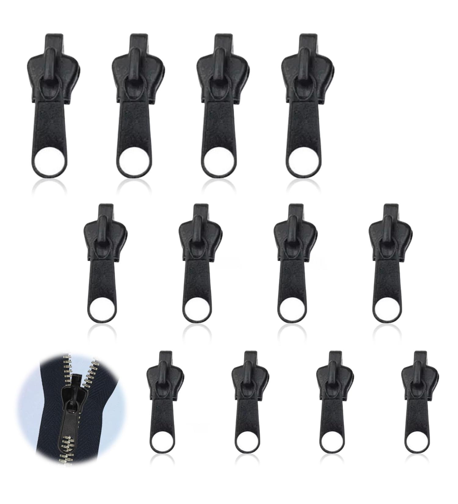 12-Piece Zipper Slider Replacement Set | Zipper Pull Fixer for Coats Suitcases & Backpacks - Black - Buy Online on GoSupps.com