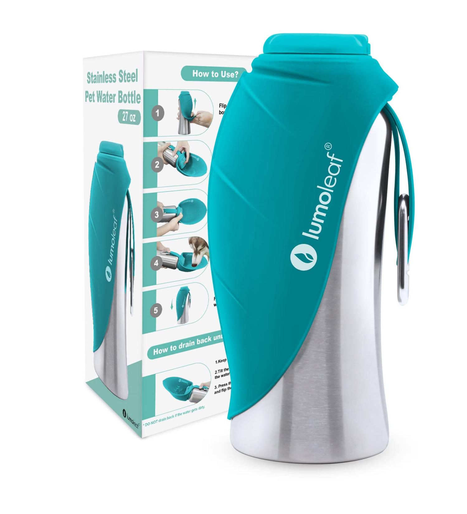 Buy Lumoleaf 800ml Portable Dog Drinking Bottle - Stainless Steel Water Dispenser for Hiking & Camping - Buy Online on GoSupps.com