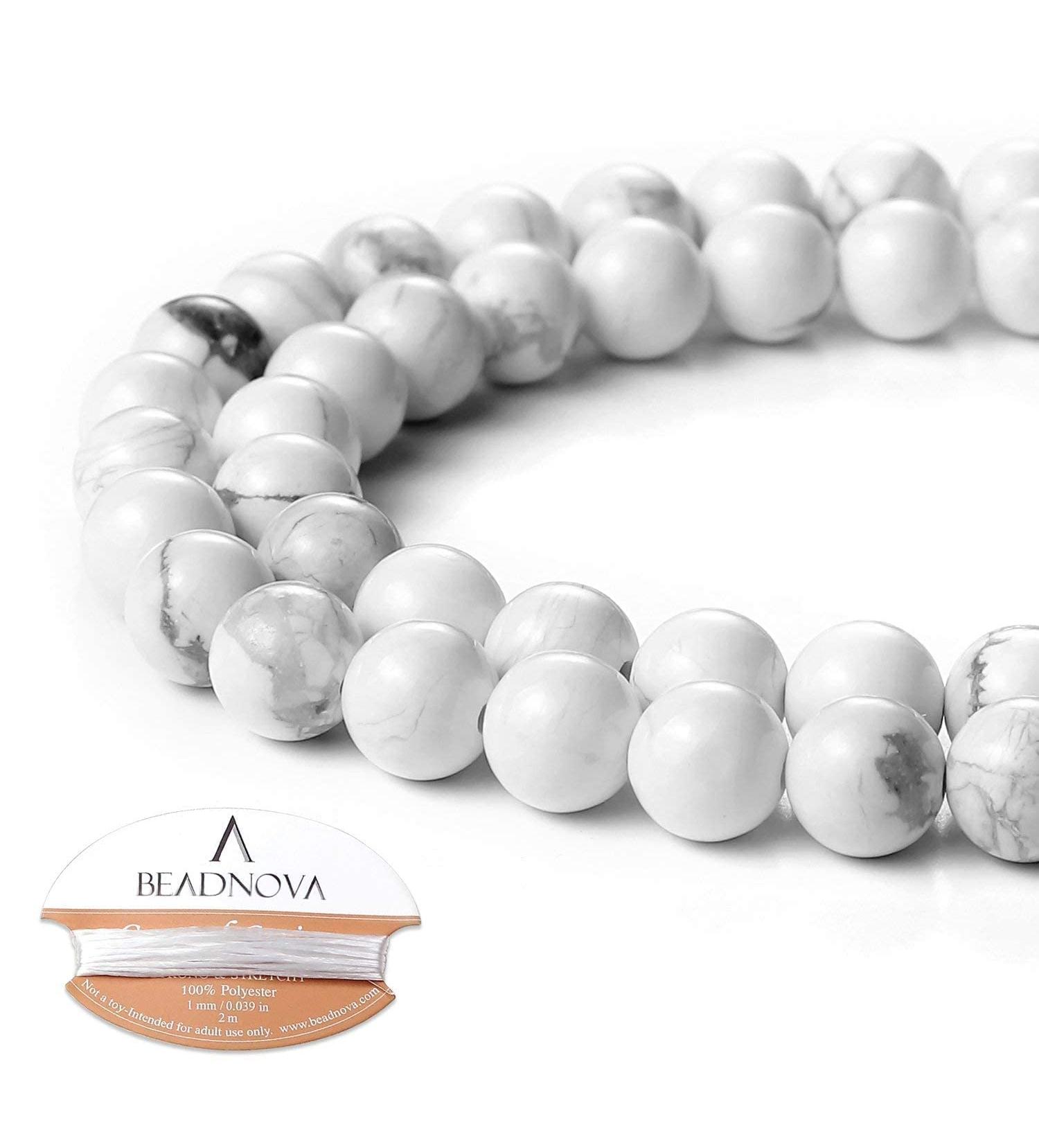 BEADNOVA White Howlite Crystal Beads 8mm - 45-48pcs Round Gemstone Beads for Energy Healing - Free Crystal Stretch Cord Included - Buy Online on GoSupps.com