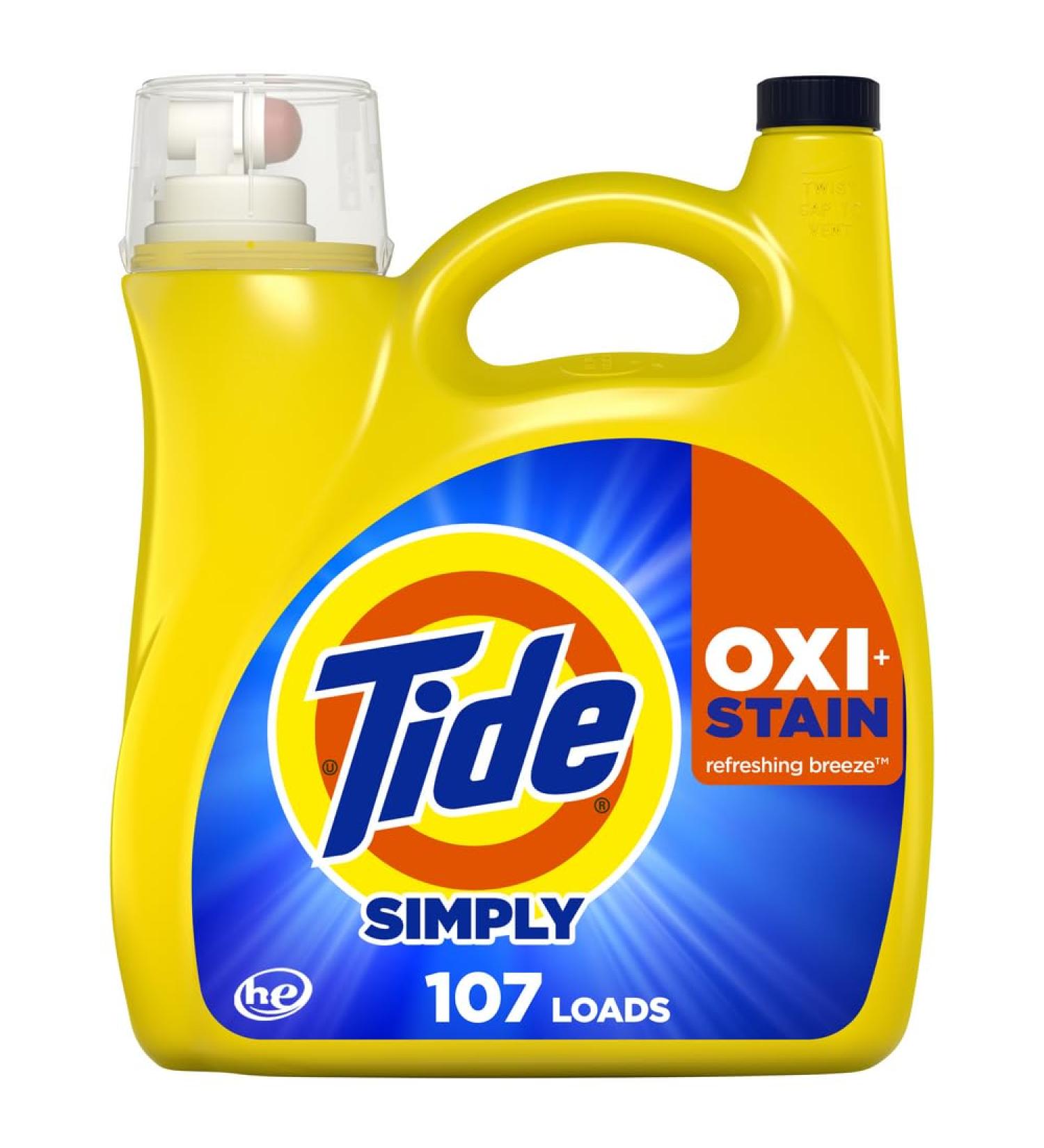 Tide Simply Oxi Boost + Ultra Stain Release - Tough on Stains Whitens & Brightens - 151 fl oz - Refreshing Breeze Scent - 107 Loads - International Shipping Available - Buy Online on GoSupps.com