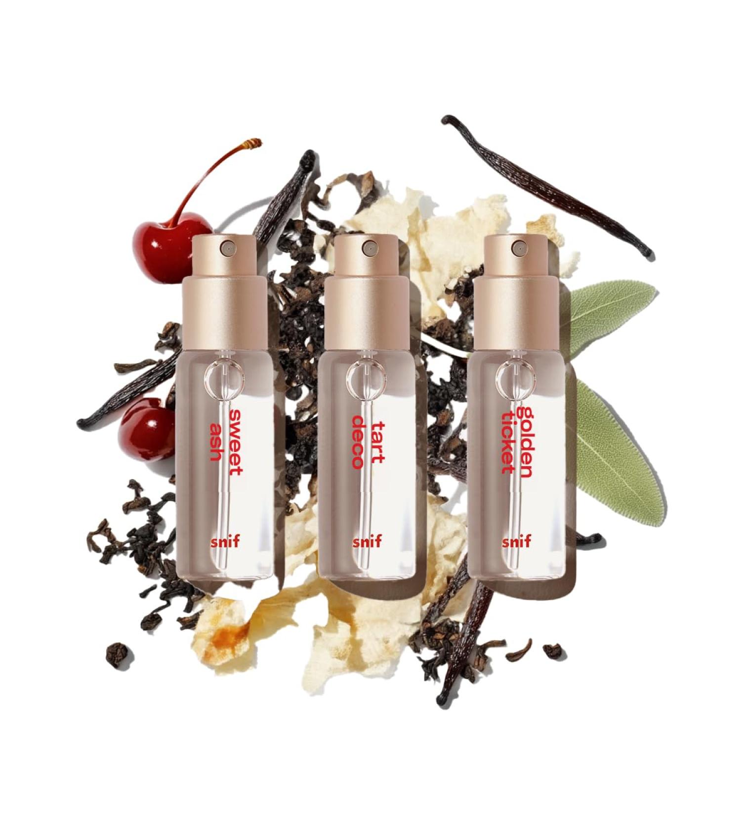 Snif Mini Bundle Perfume Sweet Ash Tart Deco Golden Ticket Cologne for Men and Women Long Lasting Fine Fragrance Non-Toxic 3 pack Tart Deco Sweet Ash Golden Ticket - Buy Online on GoSupps.com