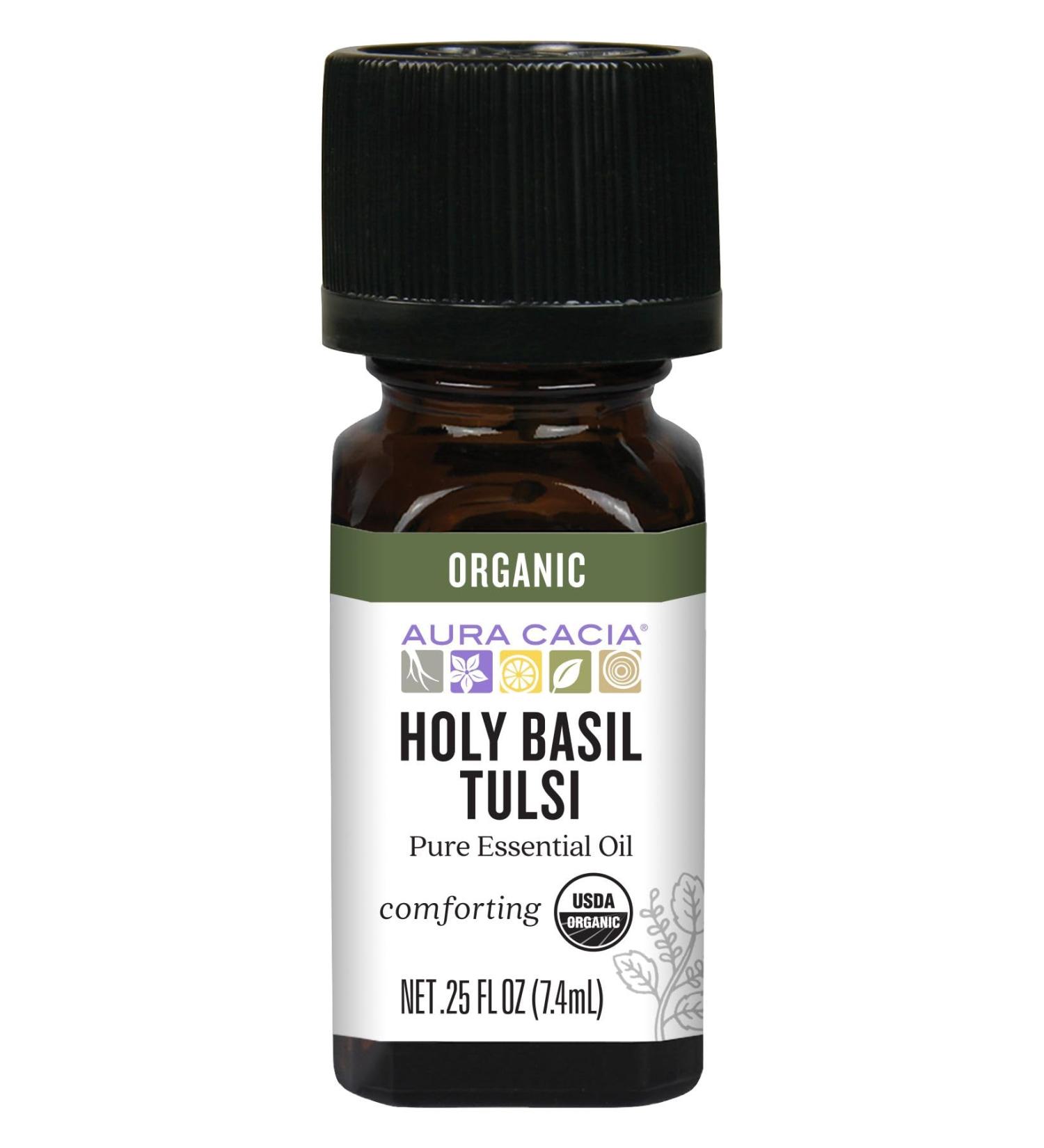 Aura Cacia Organic Holy Basil Tulsi Pure Essential Oil, Vegan, Cruelty Free, 0.25 Fluid Ounces (Pack of 3) - Buy Online on GoSupps.com