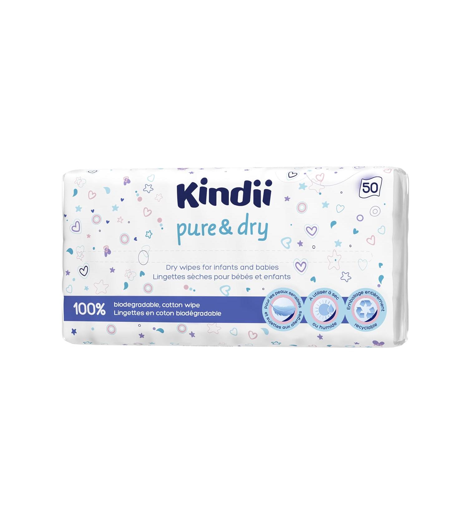 Kindii Pure&Dry Baby Wipes Set - Ultra Soft Pure Cotton Dry Wipes - for Sensitive Skin - Fragrance and Alcohol Free - Buy Online on GoSupps.com