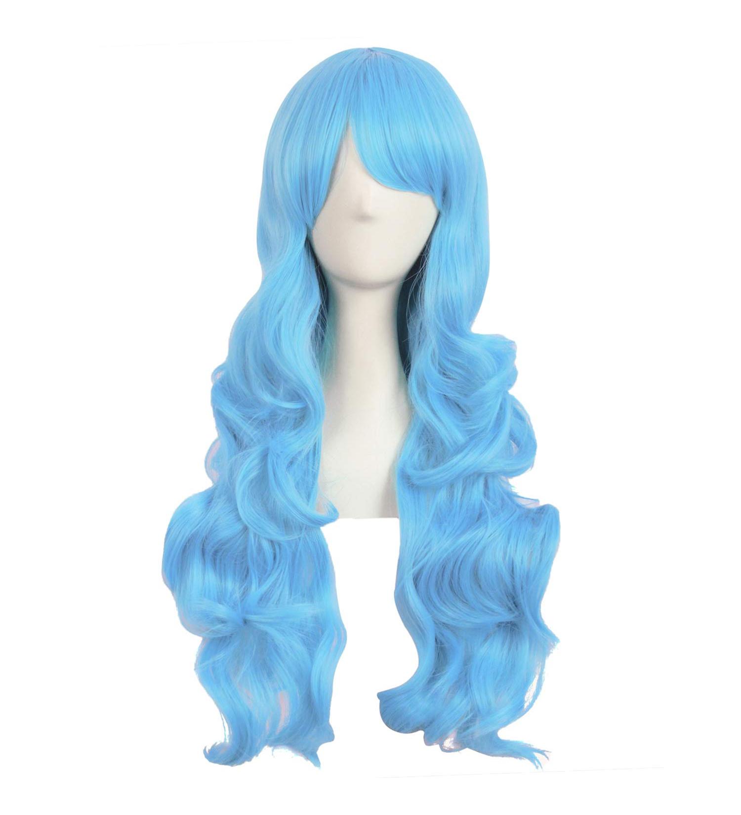 MapofBeauty 28 Charming Women Side Bangs Long Curly Synthetic Wig - Sky Blue - Buy Online on GoSupps.com