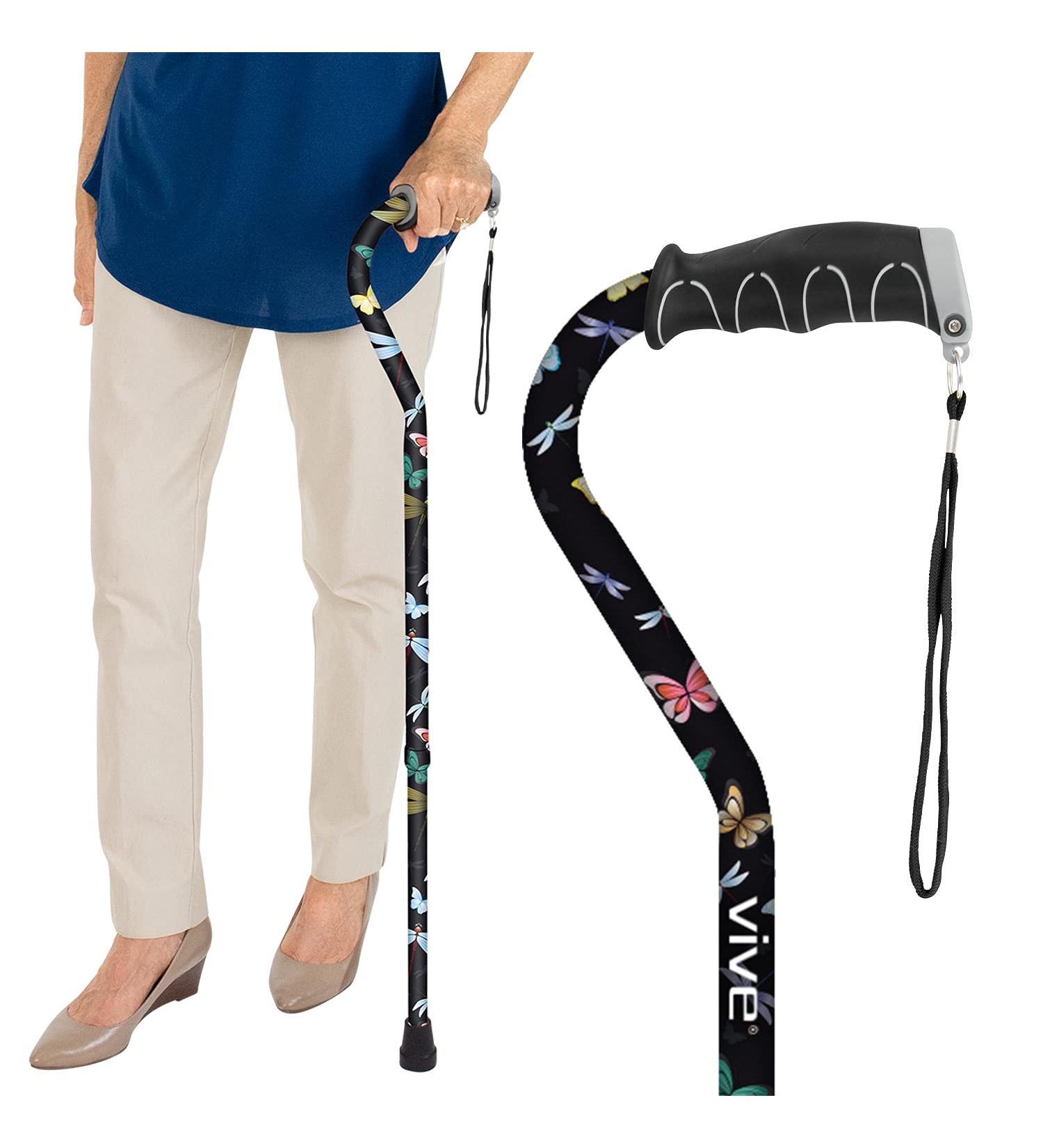 Vive Adjustable Walking Cane for Men and Women - Sturdy Design with Slip-Proof Rubber - Black Butterfly Design - Buy Online on GoSupps.com