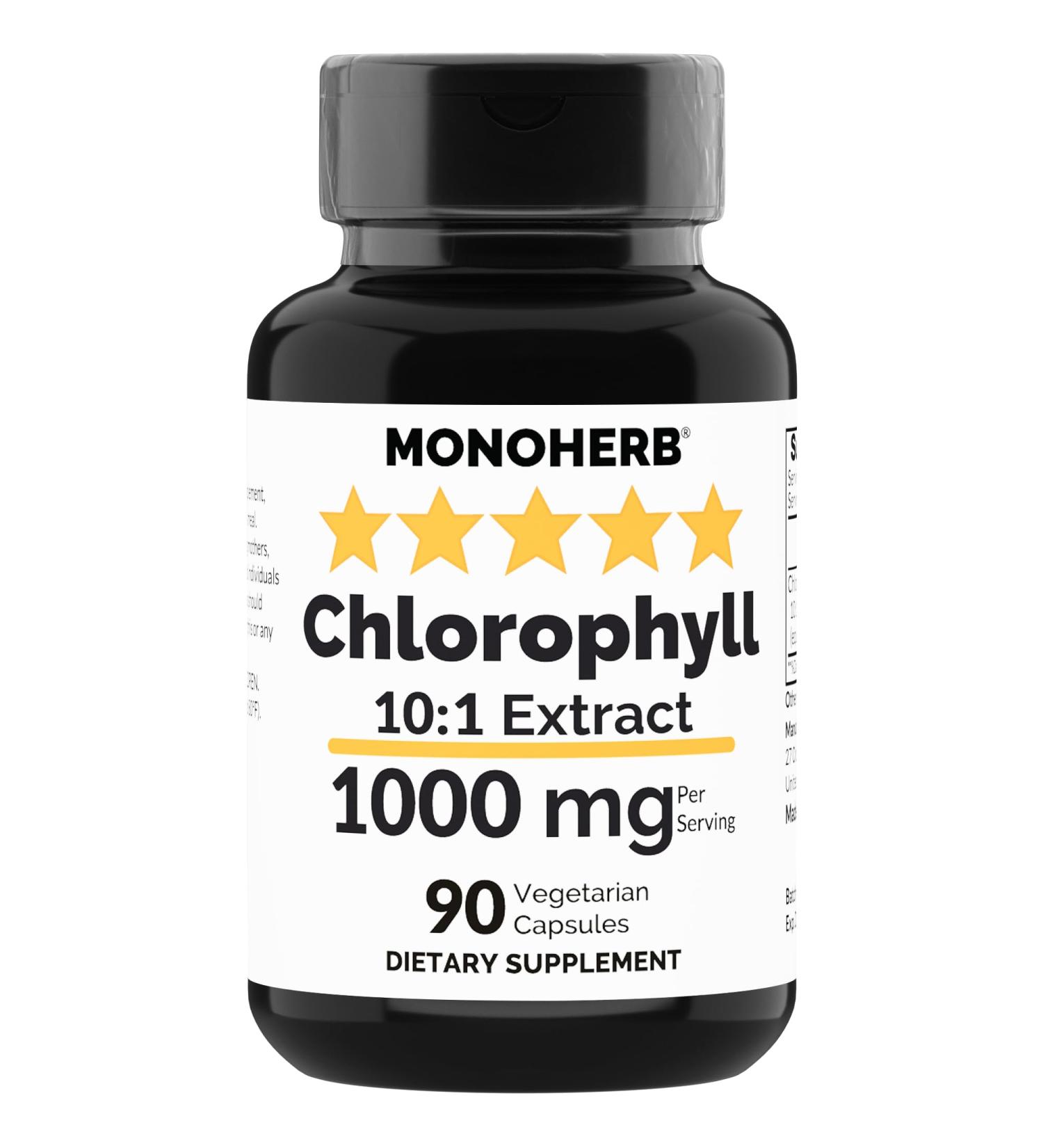 MONOHERB Chlorophyll Extract 1000 mg - 90 Vegetarian Capsules 90 Count (Pack of 1) - Buy Online on GoSupps.com