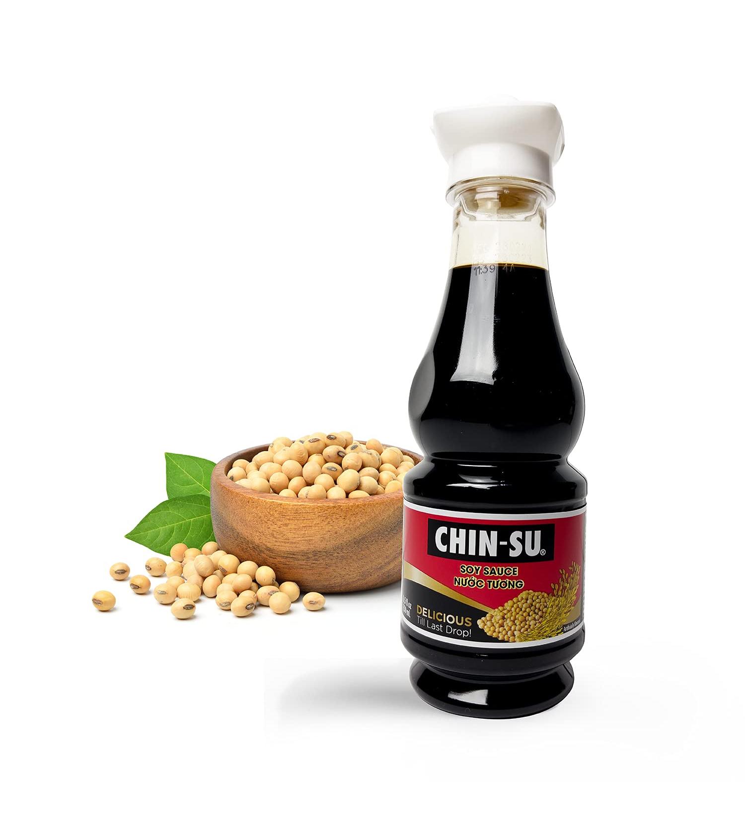 Chin-Su Premium Soy Sauce 8.5 fl oz Bottle - Vegan Dark Sauce for Dipping, Stir Fry, Marinades - 31% Less Sodium (Premium) - Buy Online on GoSupps.com