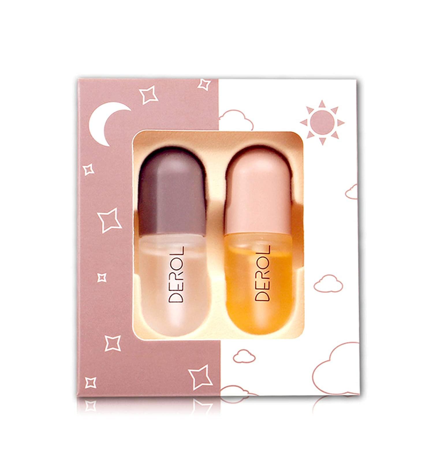 DEROL Lip Plumper Set - Natural Lip Enhancer Gloss & Care Serum for Fuller Lips - Hydrating Mask to Reduce Fine Lines - Day & Night Lip Care - Set of 2 - Buy Online on GoSupps.com