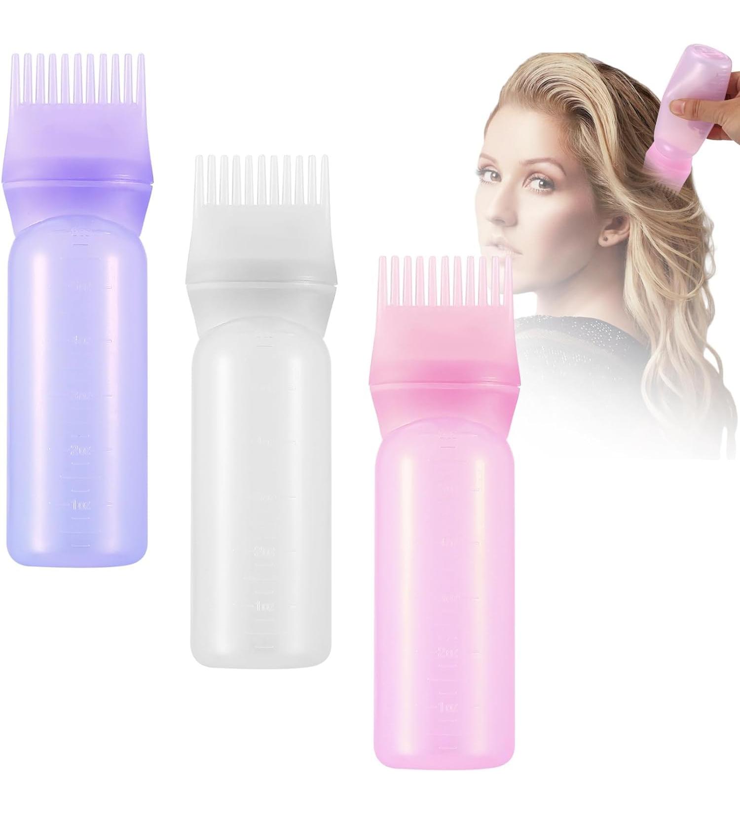 Collazoey 3-Piece Hair Oil Applicator Bottle Set - 180ml with Gradual Scale for Home Salon | Perfect Scalp Oil Applicator & Colored Accessories - Buy Online on GoSupps.com
