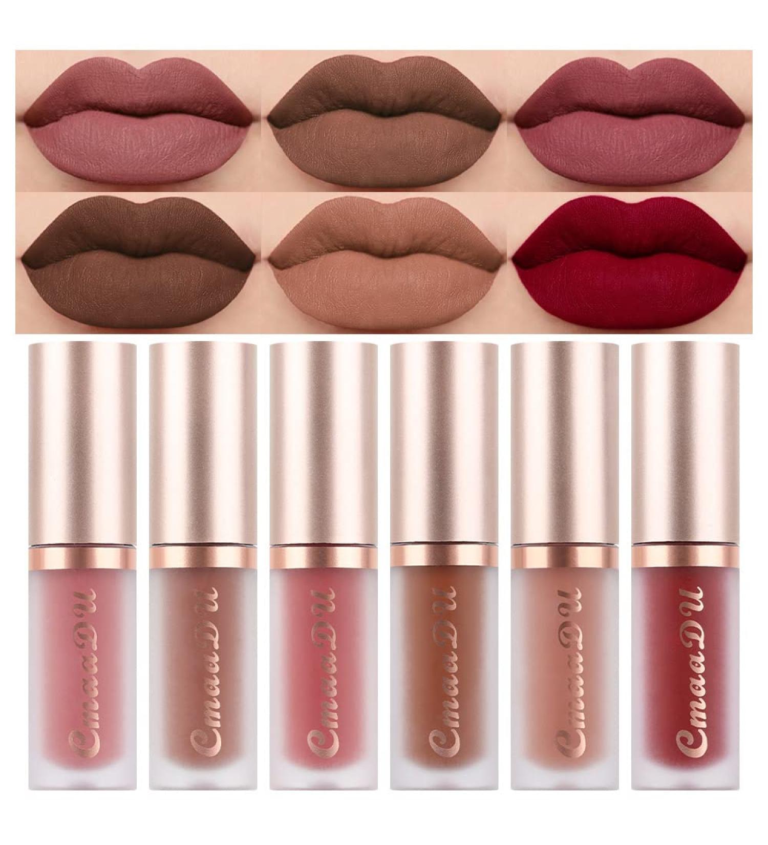 Evpct 6Pcs Silky Velvet Matte Liquid Lipstick Set for Women - Long Lasting 24 Hours Color Stay Lip Gloss in Brown, Nude, Pink, Mauve, Red & Maroon - Buy Online on GoSupps.com