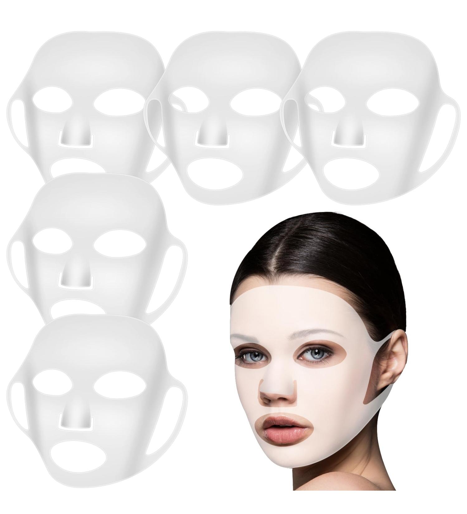 Ptwola 5 Sheets Silicone Face Mask Cover Reusable Anti-Wrinkle Moisturizing 3D Facial Mask Holder Prevent Evaporation Falling Transparent Skincare Beauty Face Spa Tool - Buy Online on GoSupps.com