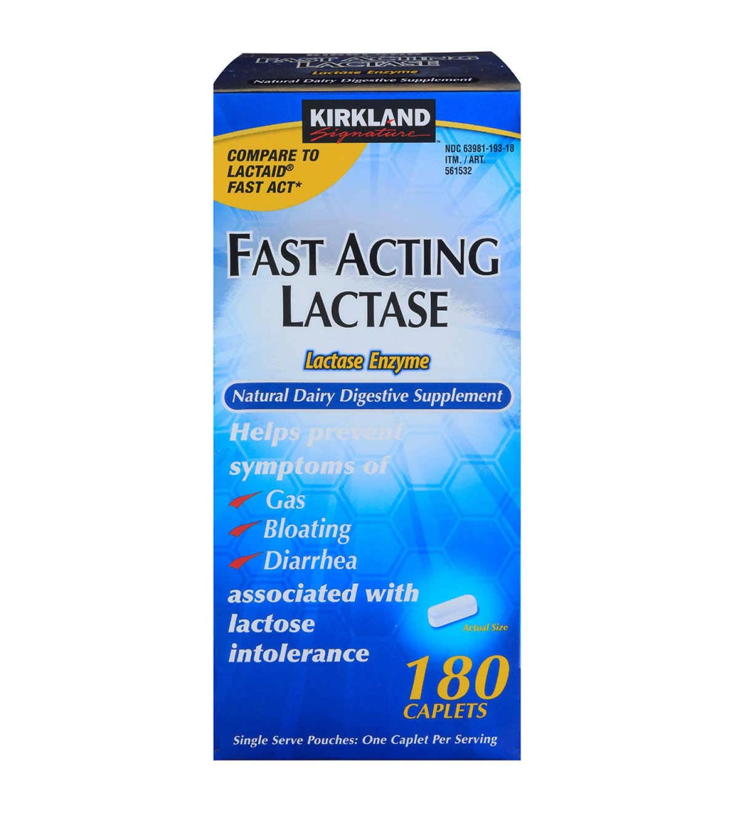 Kirkland Signature Fast Acting Lactase Caplets - 180 Count - Compare to Lactaid - Digestive Support for Dairy Foods - Lactose Intolerance Relief - Buy Online on GoSupps.com
