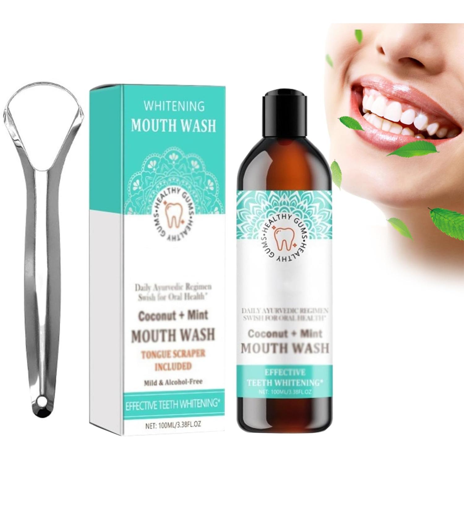 Oralhoe Coconut Mint Mouthwash & Pulling Oil Set - Natural Fresh Breath with Tongue Scraper - Buy Online on GoSupps.com