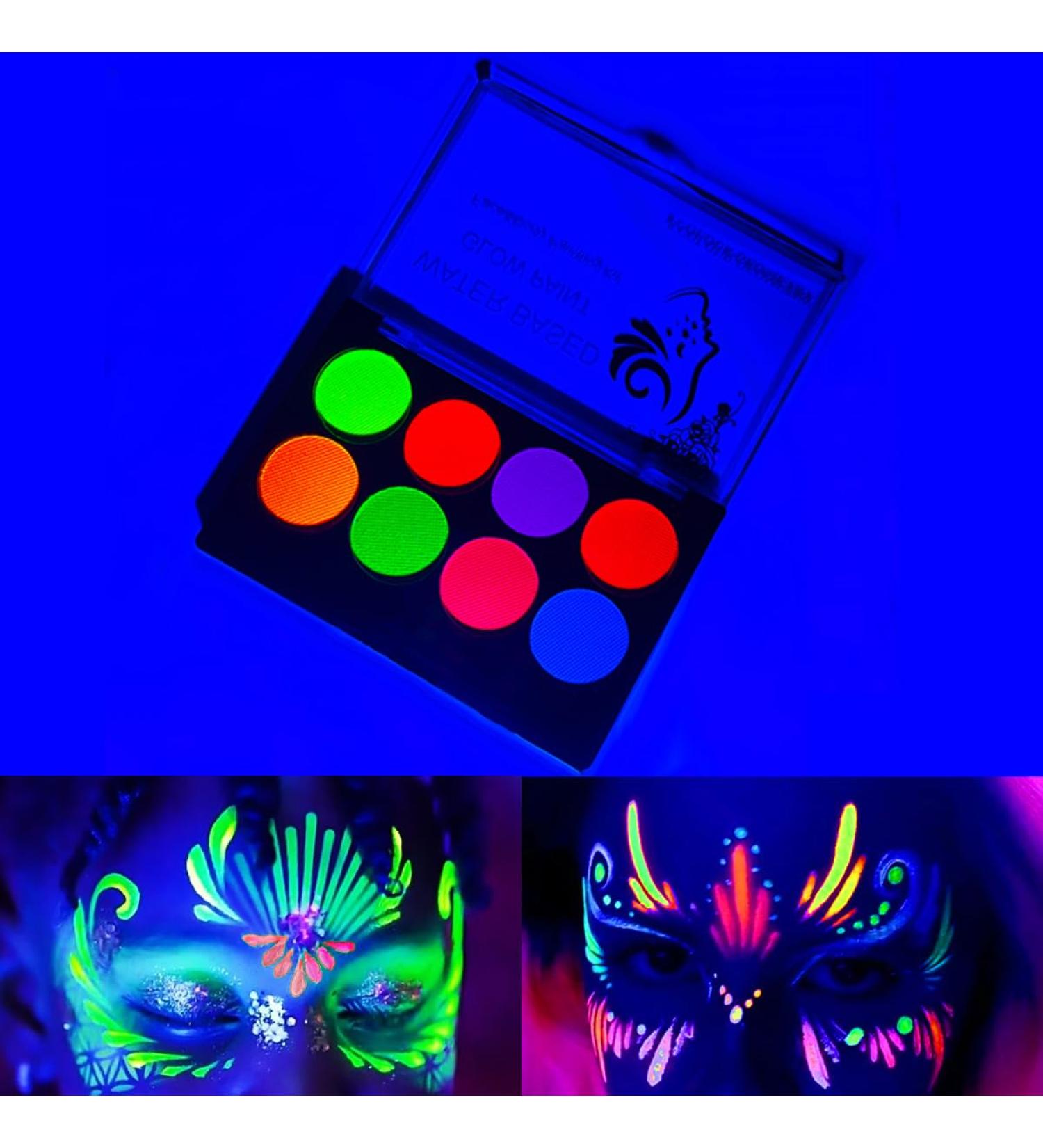 UV Black Light Reactive Face & Body Paint - Neon Fluorescent 8-Color Powder for Parties | Water-Based & Glow Under Black Light - Buy Online on GoSupps.com