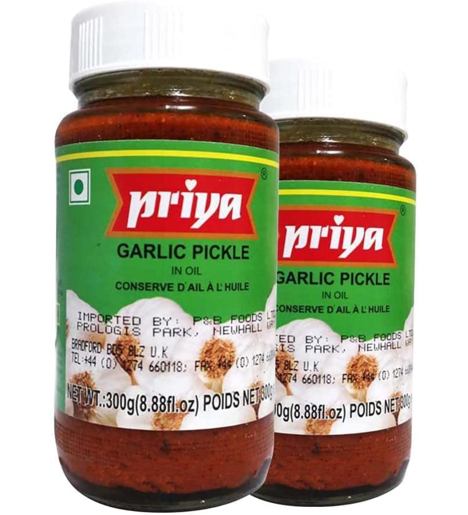 Priya Garlic Pickle | Traditional Pickle | Indian Origin | Delicious with Poppadums | Spicy & Sour | 300G (Pack of 2) - Buy Online on GoSupps.com