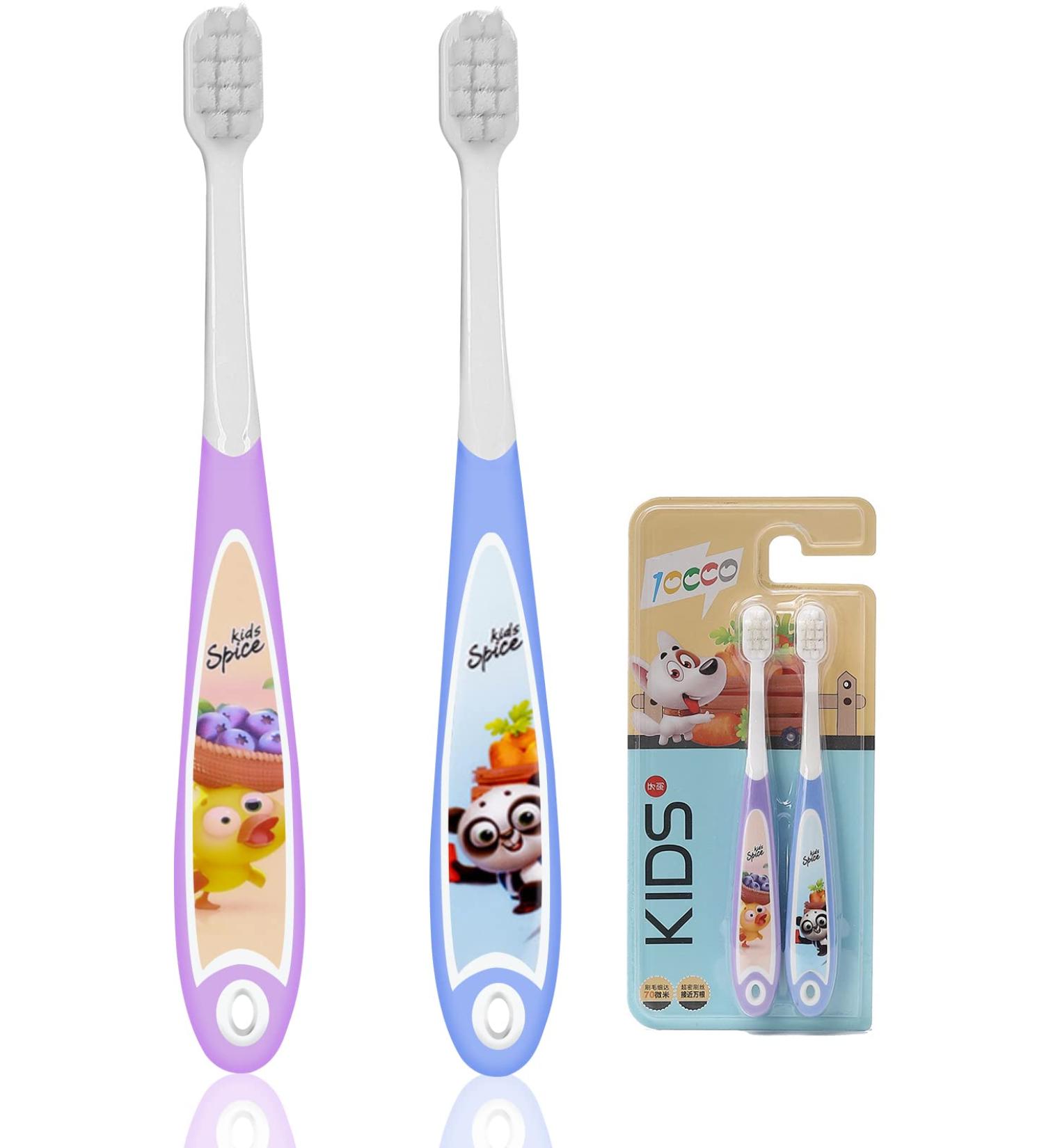 Buy Baby Nano Toothbrush 2-Pack | Soft Children's Toothbrush for Ages 1-6 with Tongue Cleaner - Blue & Violet - Buy Online on GoSupps.com